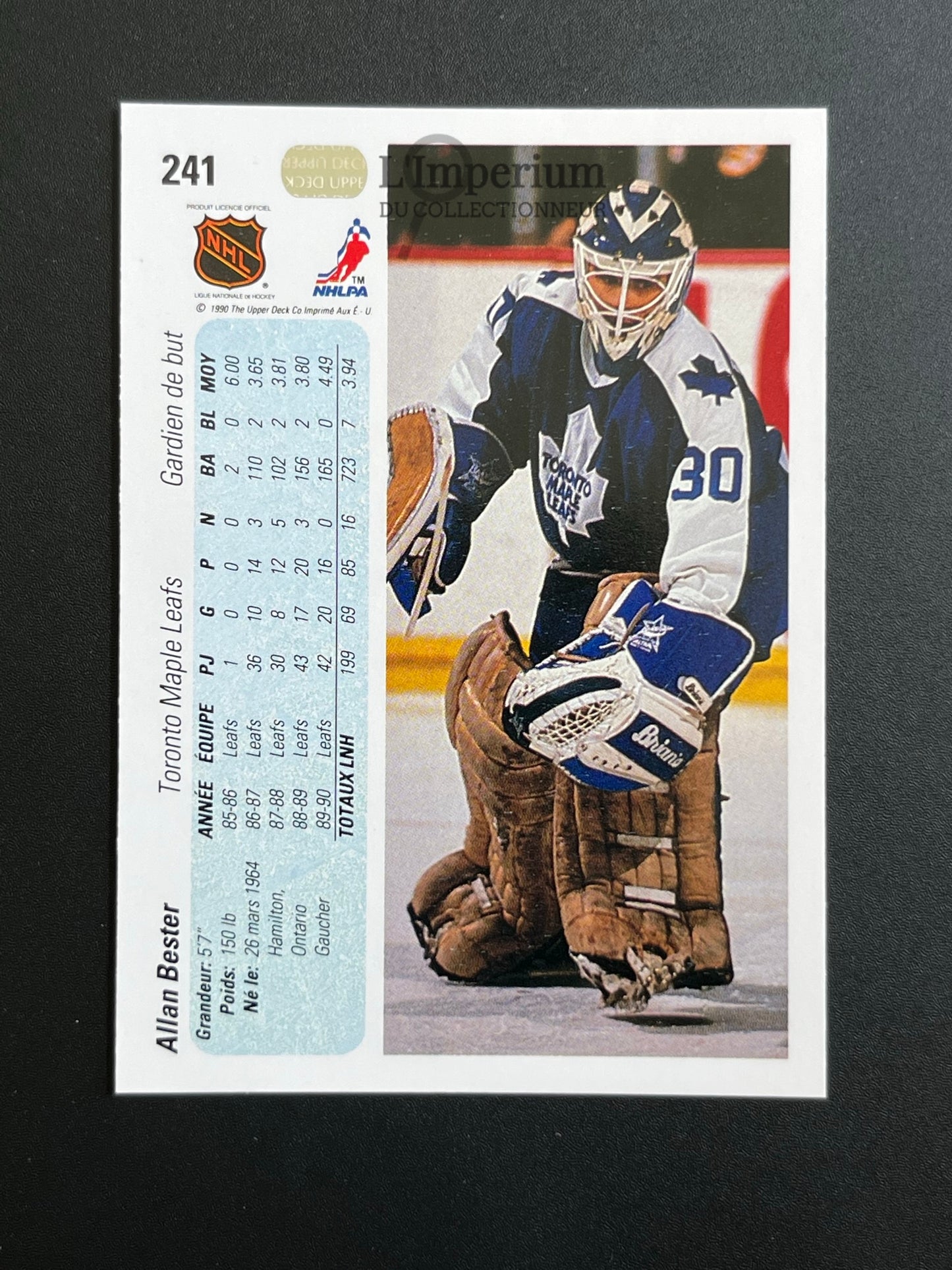 241. Allan Bester Upper Deck 1990-91 French Hockey Card