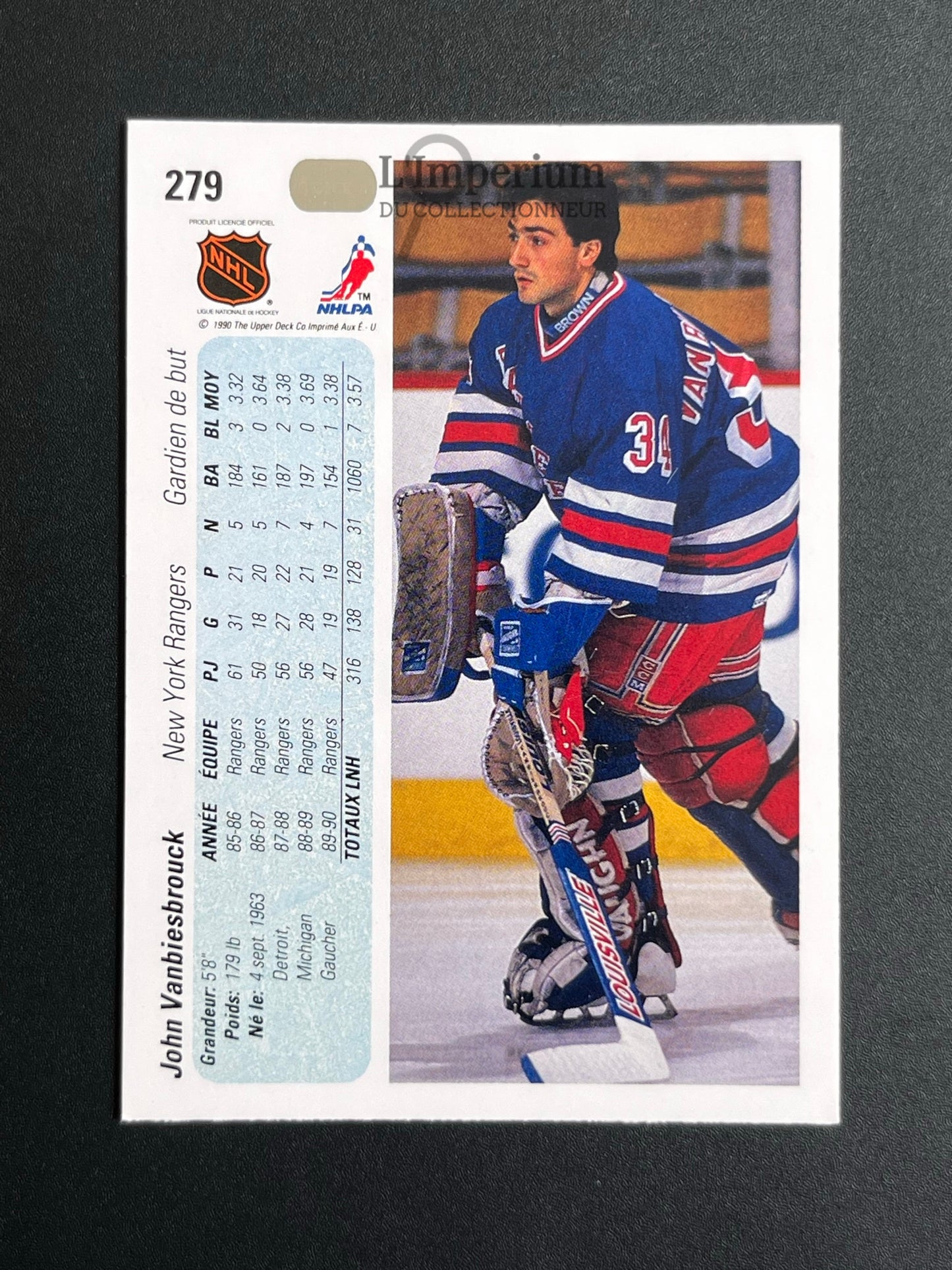 279. John Vanbiesbrouck Upper Deck 1990-91 French Hockey Card