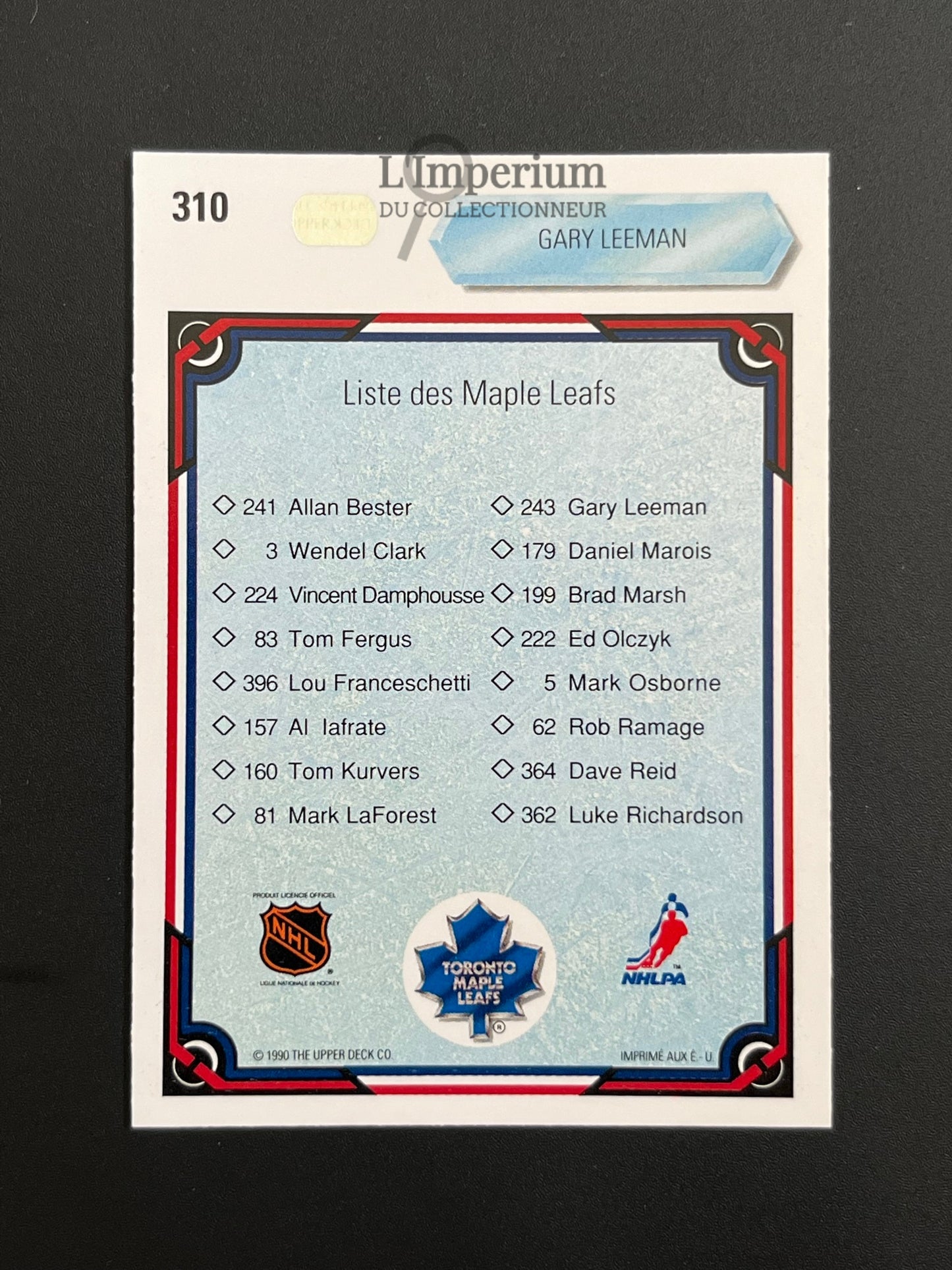 310. Gary Leeman TC Upper Deck 1990-91 French Hockey Card