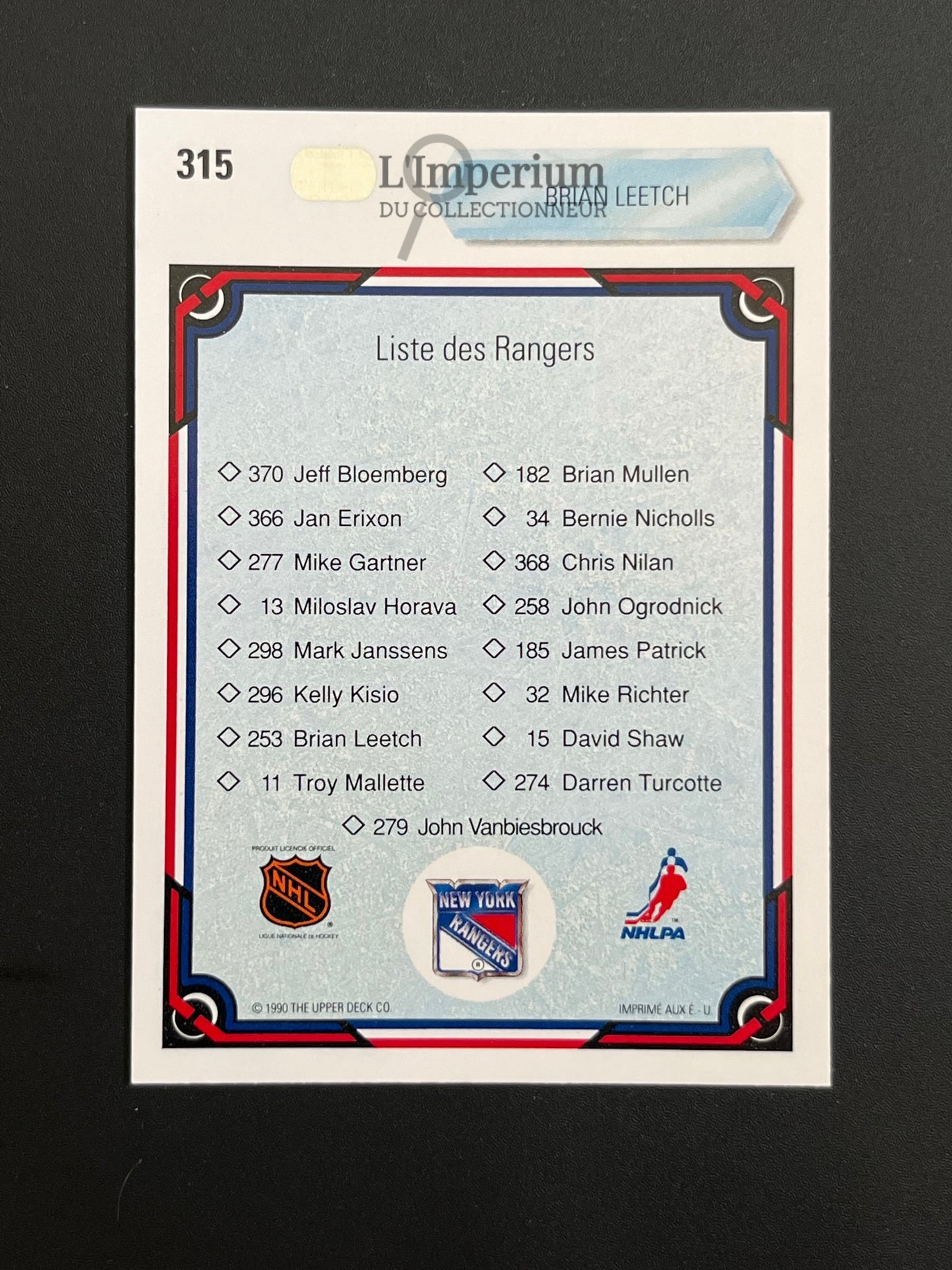 315. Brian Leetch TC Upper Deck 1990-91 French Hockey Card