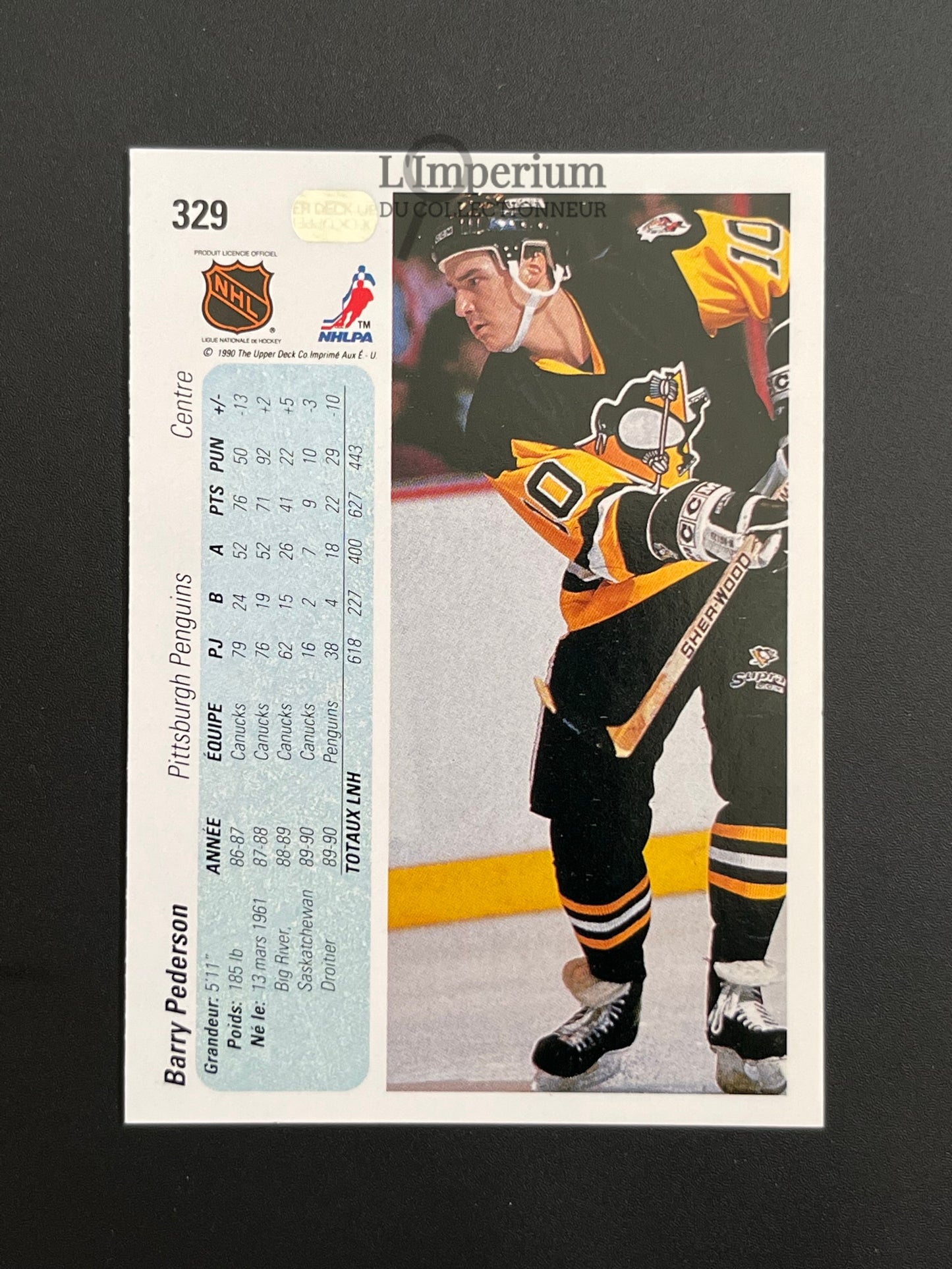 329. Barry Pederson Upper Deck 1990-91 French Hockey Card