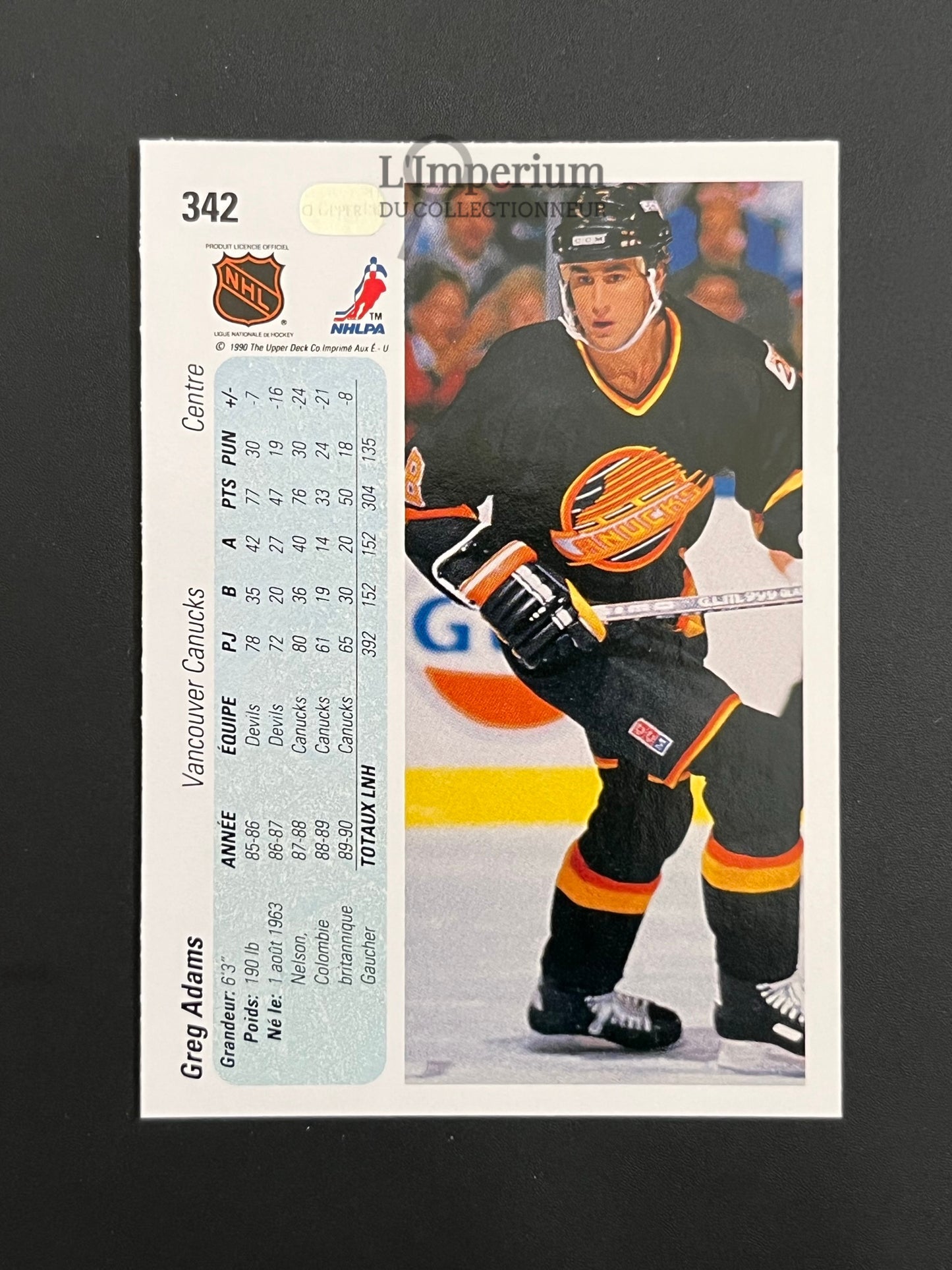 342. Greg Adams Upper Deck 1990-91 French Hockey Card