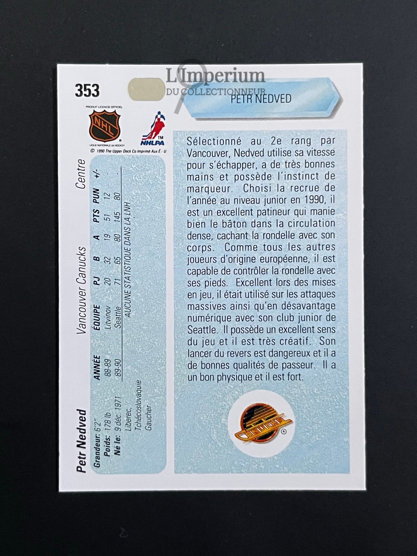 353. Peter Nedved RC Upper Deck 1990-91 French Hockey Card