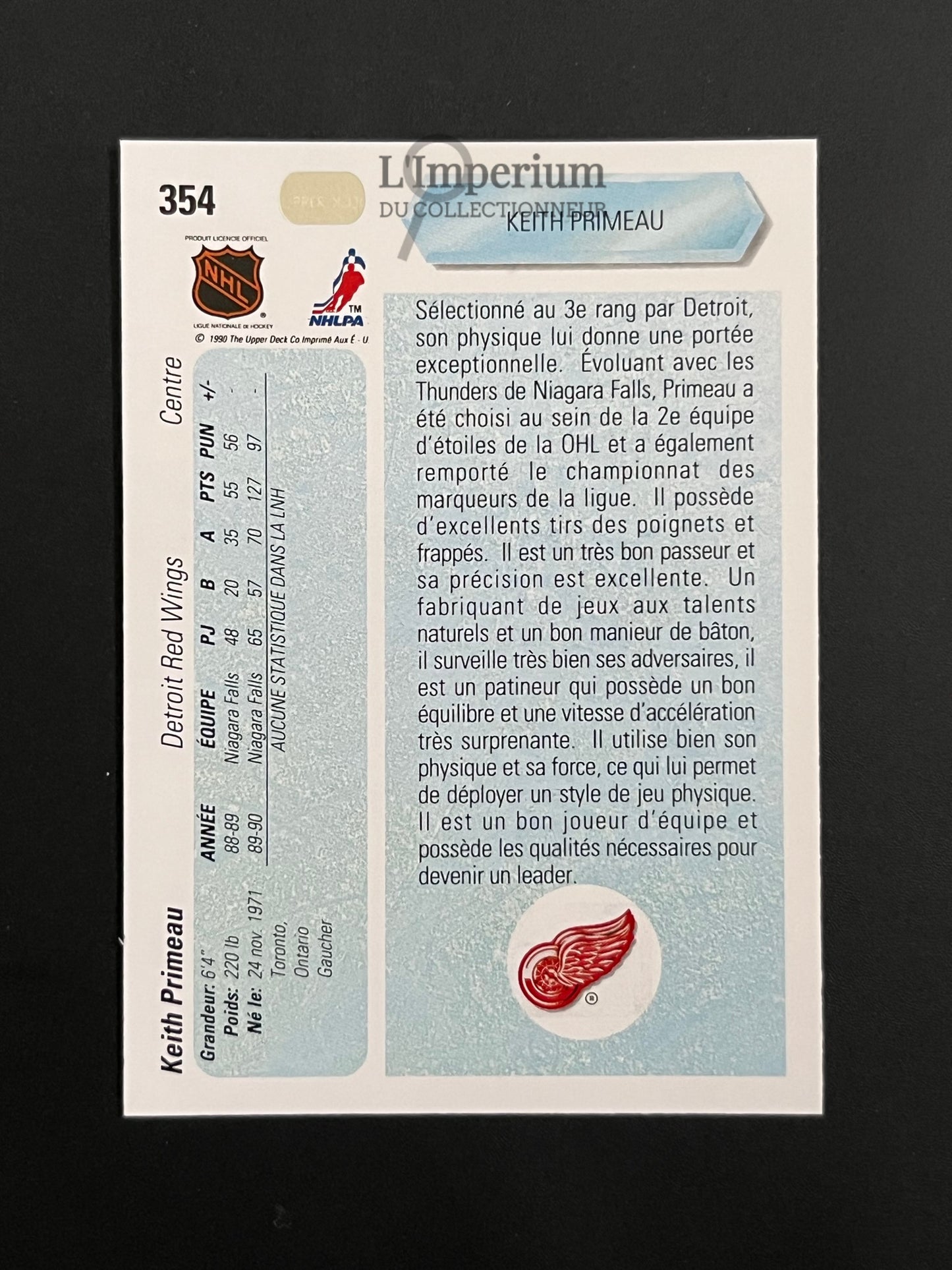 354. Keith Primeau RC Upper Deck 1990-91 French Hockey Card