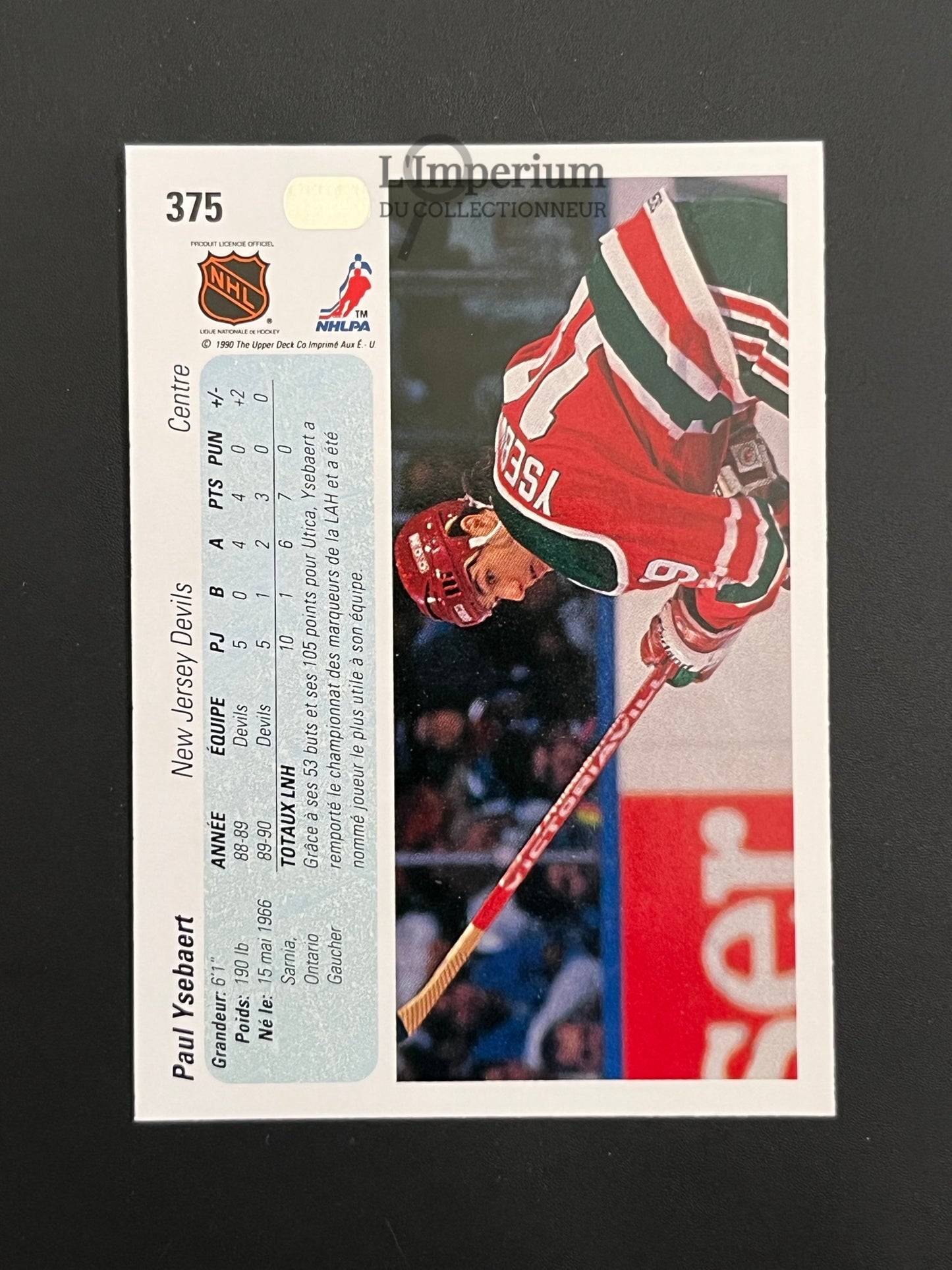 375. Paul Ysebaert RC Upper Deck 1990-91 French Hockey Card