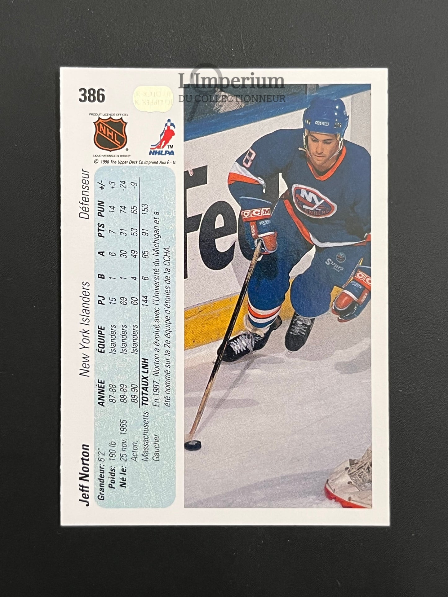 386. Jeff Norton Upper Deck 1990-91 French Hockey Card