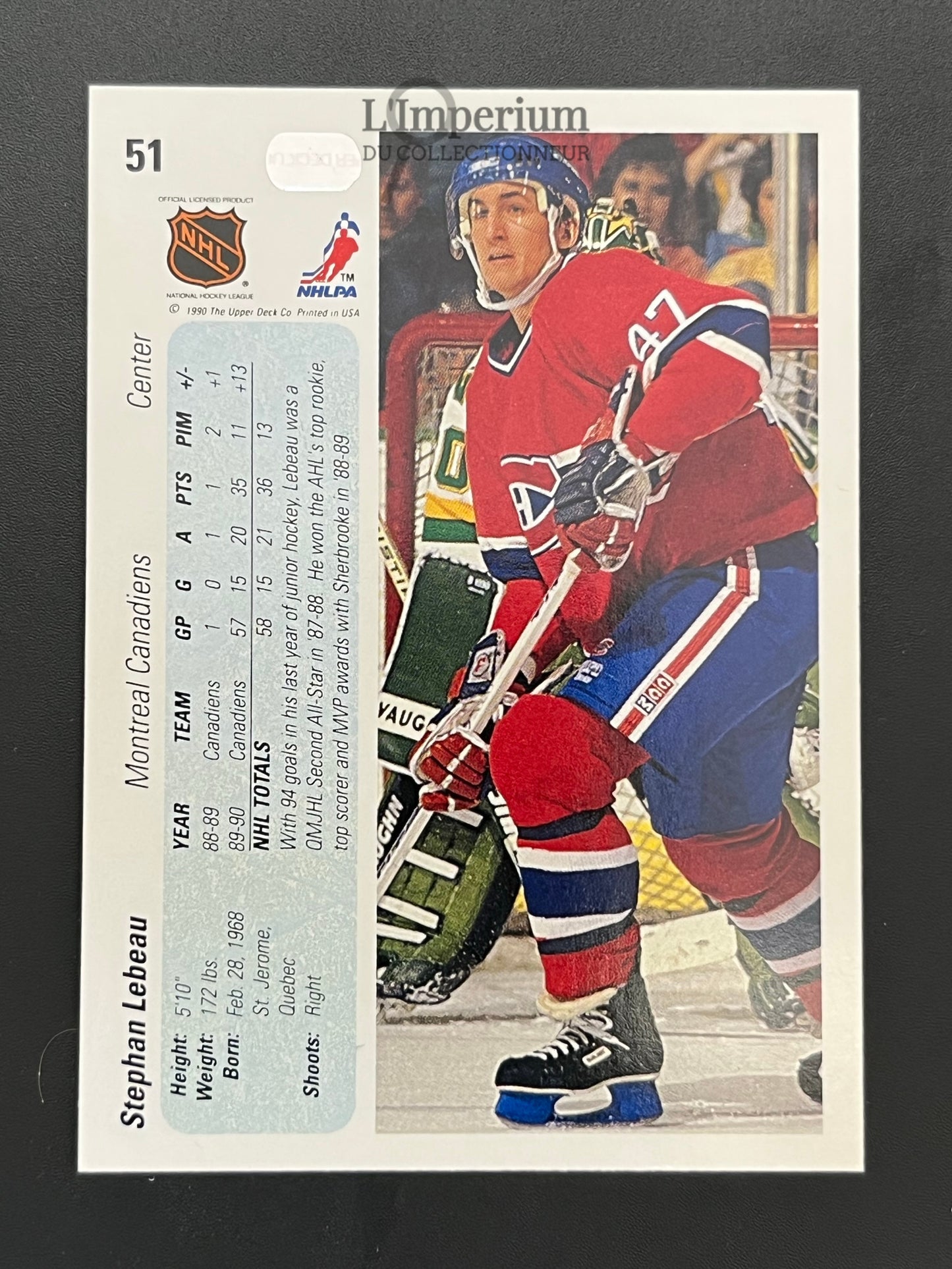 51. Stephan Lebeau RC Upper Deck 1990-91 Hockey Card