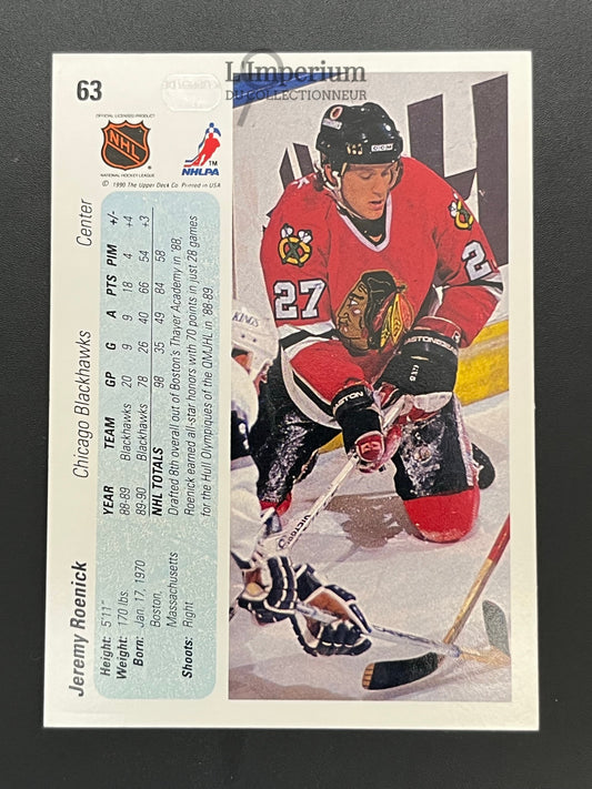 63. Jeremy Roenick Upper Deck 1990-91 Hockey Card