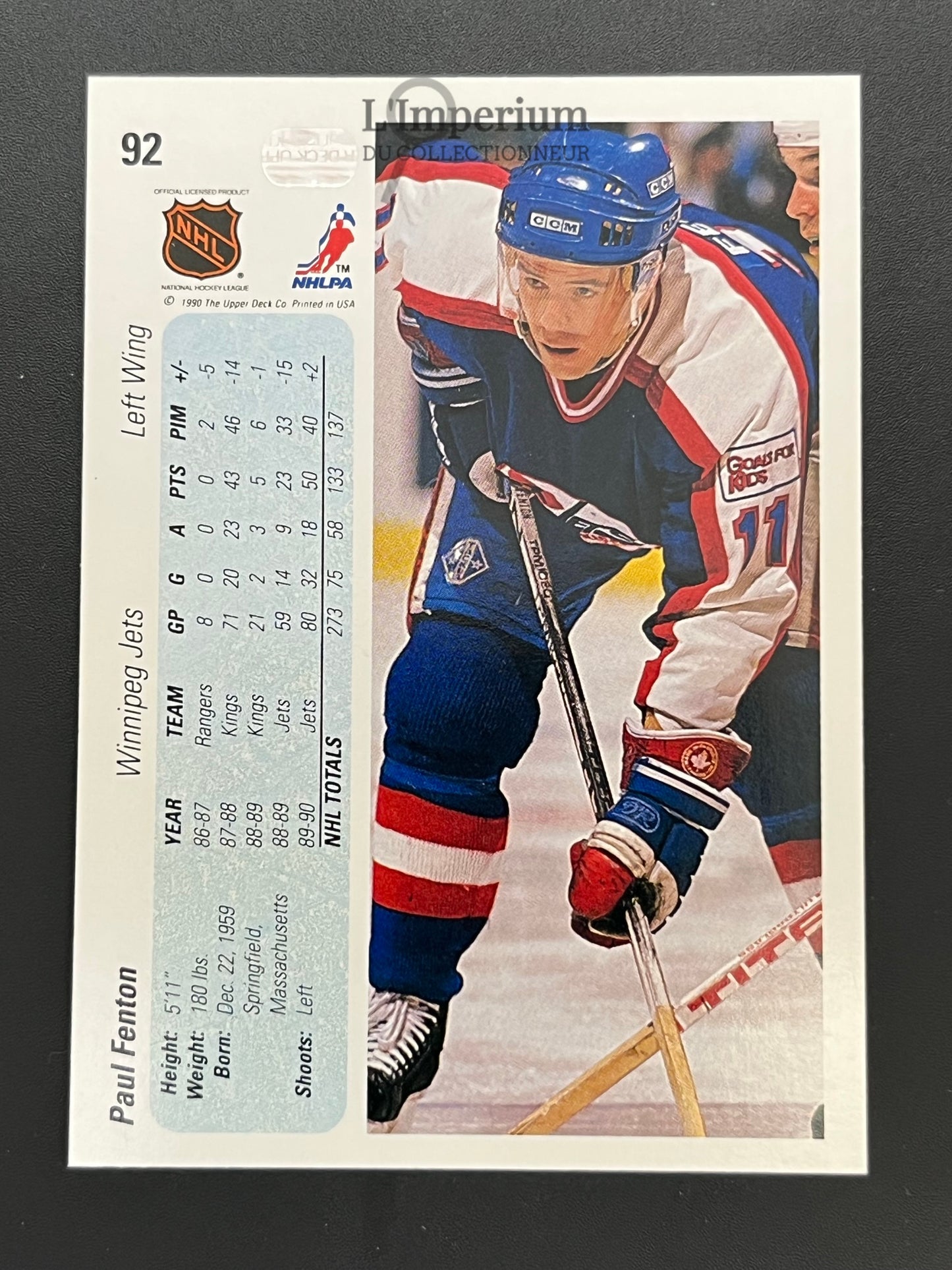 92. Paul Fenton Upper Deck 1990-91 Hockey Card