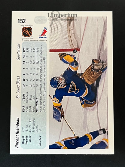 152. Vincent Riendeau RC Upper Deck 1990-91 Hockey Card