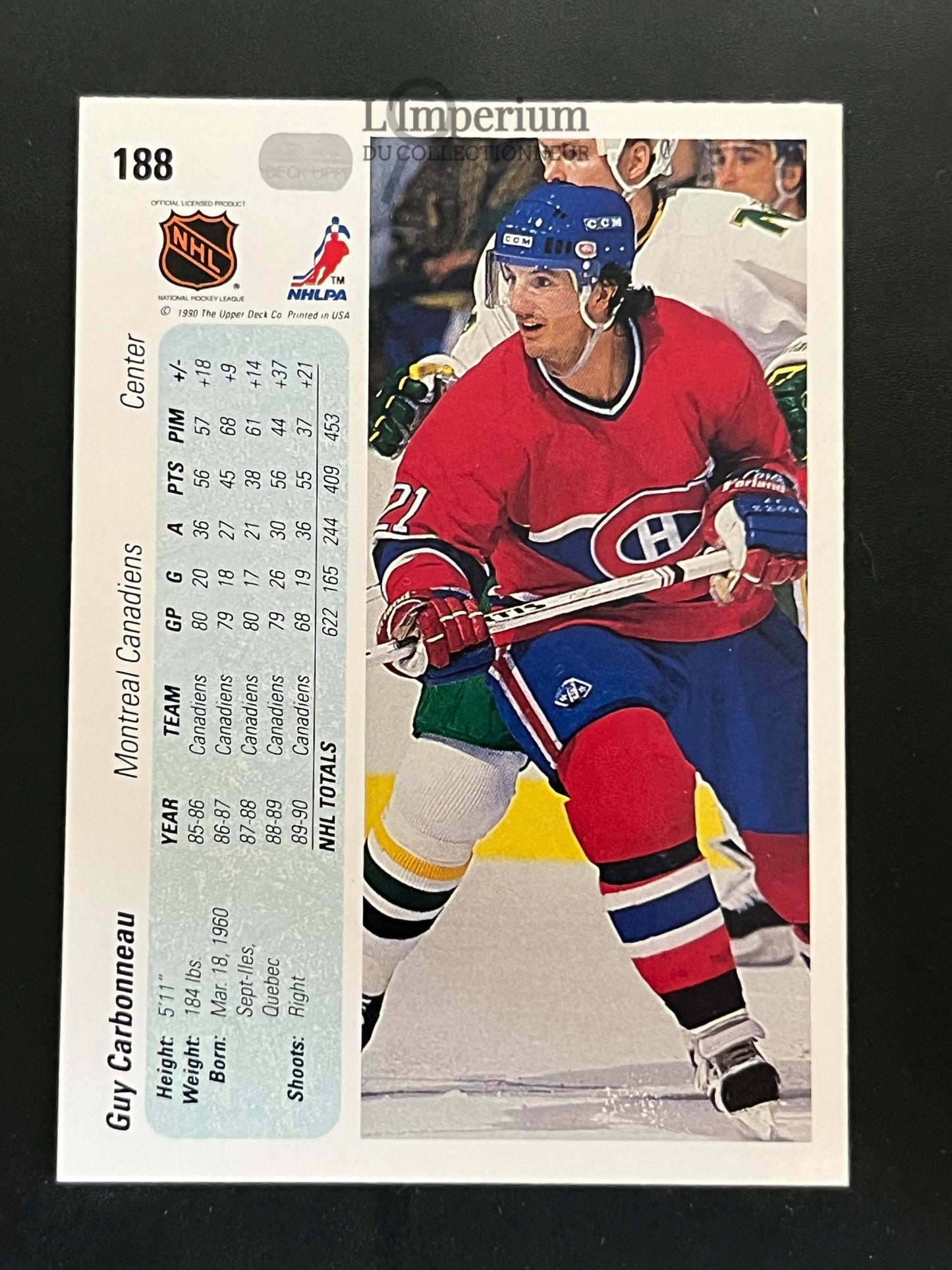 188. Guy Carbonneau Upper Deck 1990-91 Hockey Card