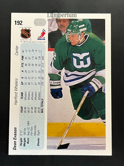 192. Dean Evason Upper Deck 1990-91 Hockey Card