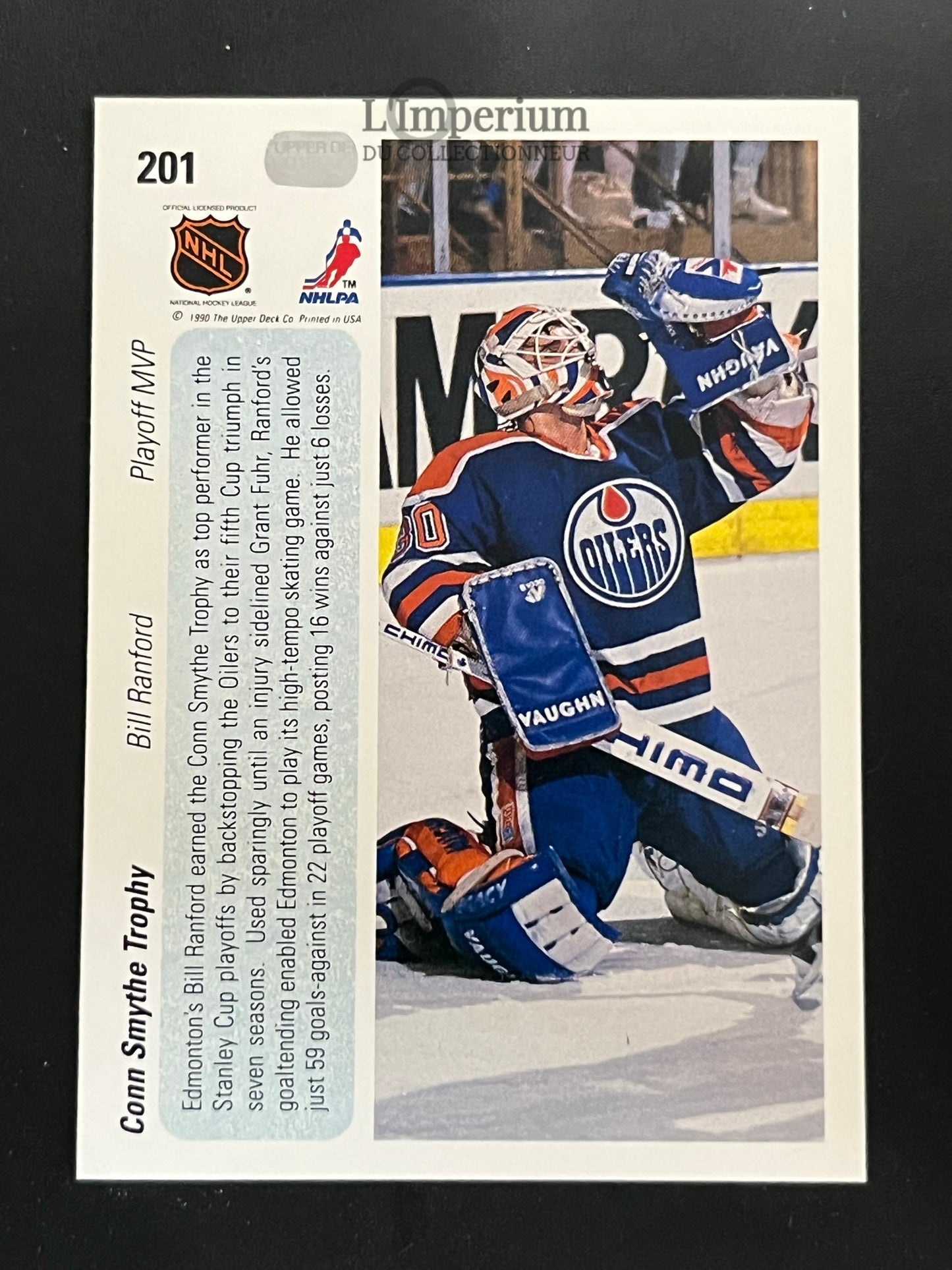 201. Bill Ranford (Conn Smythe) Upper Deck 1990-91 Hockey Card