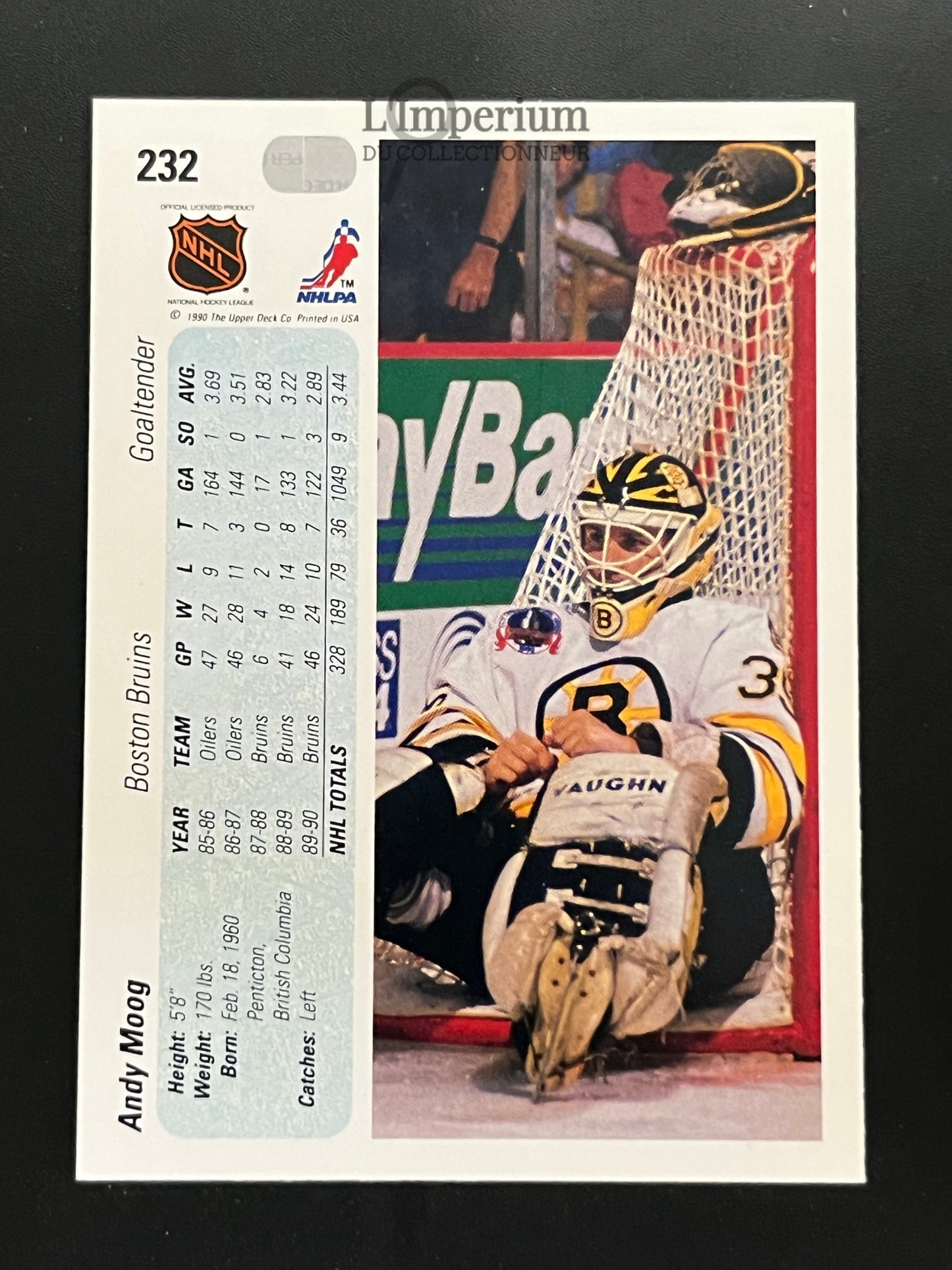 232. Andy Moog Upper Deck 1990-91 Hockey Card