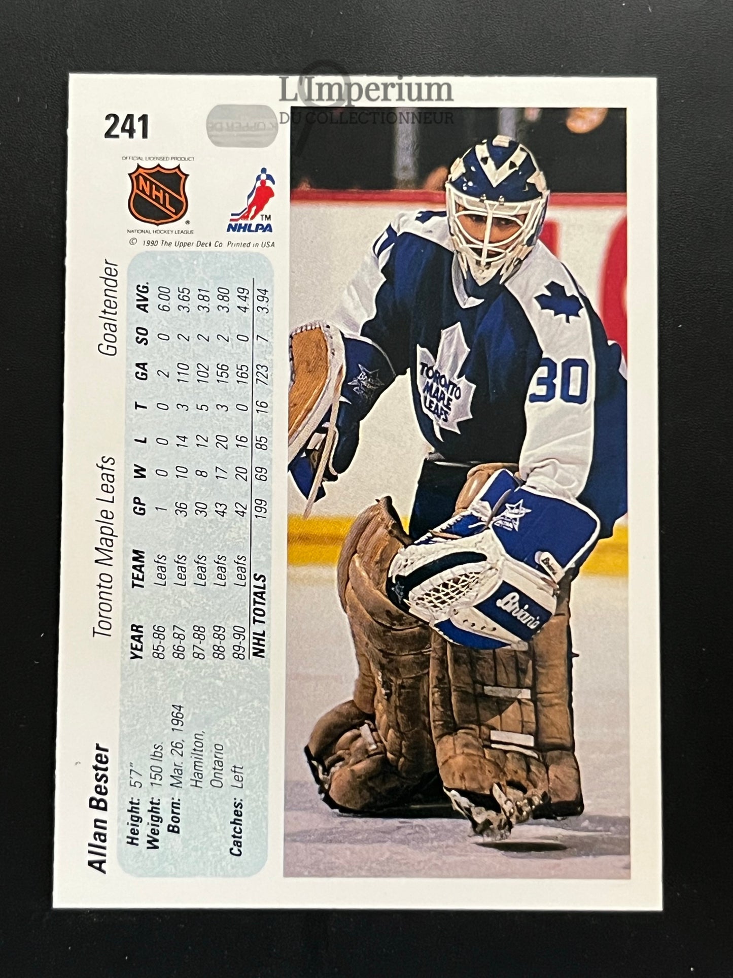 241. Allan Bester Upper Deck 1990-91 Hockey Card