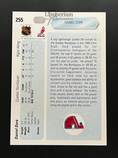 255. Daniel Dore RC Upper Deck 1990-91 Hockey Card