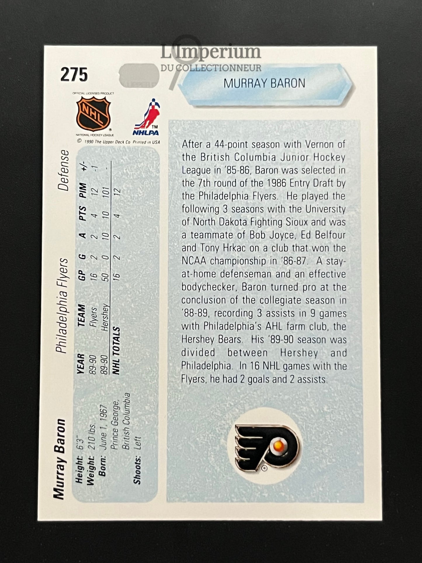 275. Murray Baron RC Upper Deck 1990-91 Hockey Card