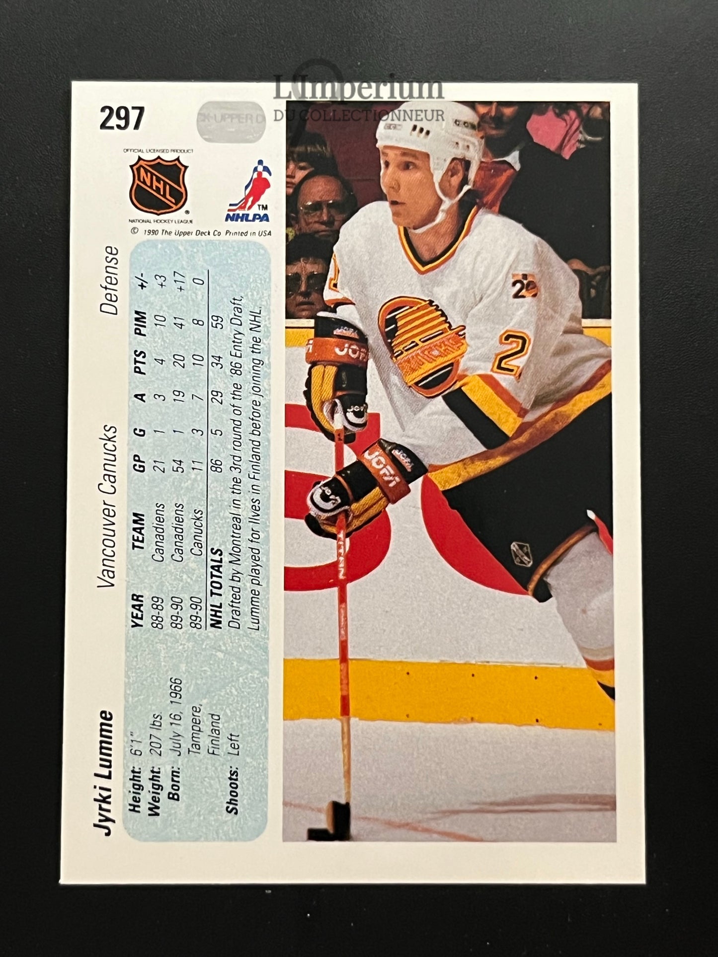 297. Jyrki Lumme RC Upper Deck 1990-91 Hockey Card