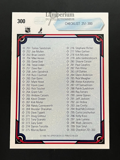 300. Checklist 201-300 Upper Deck 1990-91 Hockey Card