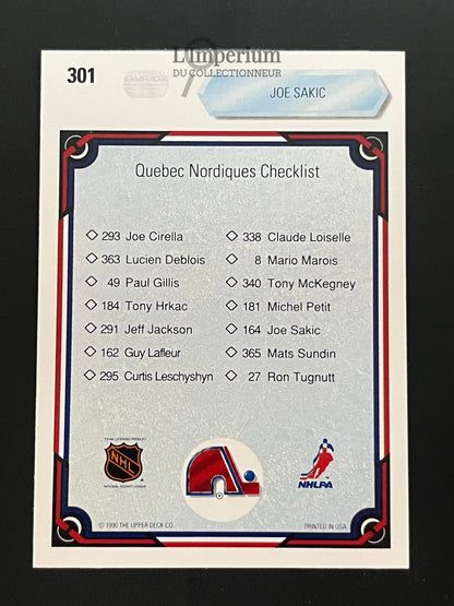 301. Joe Sakic TC Upper Deck 1990-91 Hockey Card