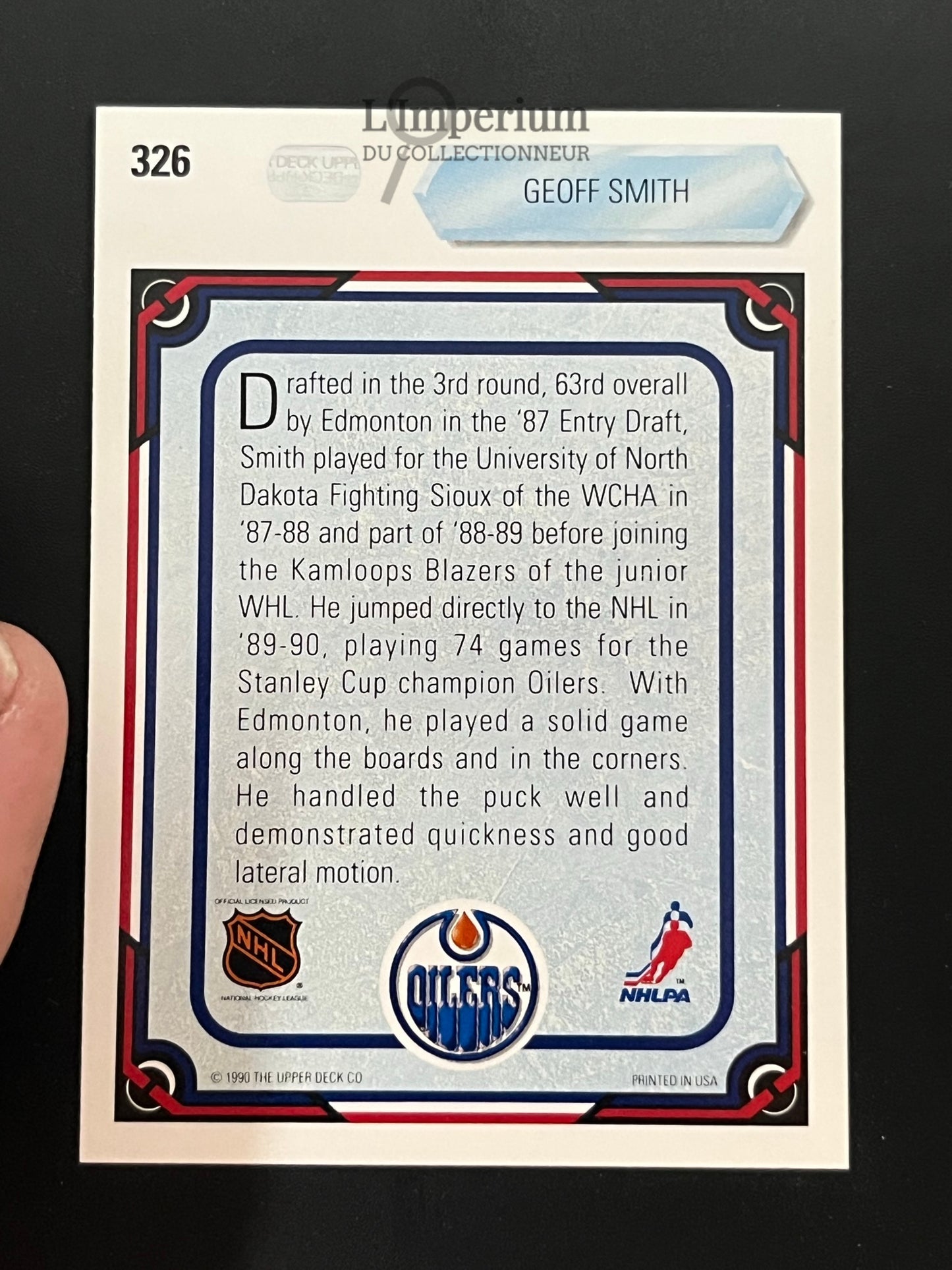 326. Geoff smith ART RC Upper Deck 1990-91 Hockey Card