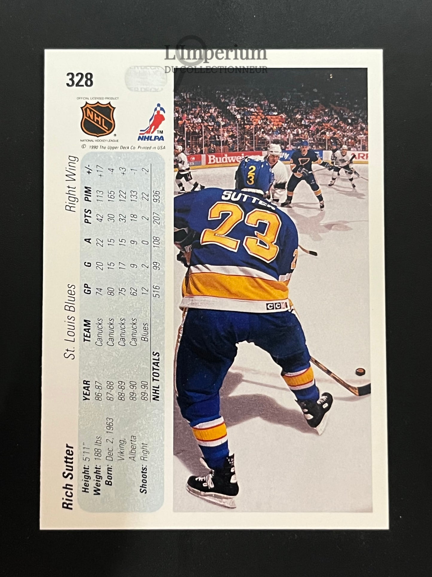 328. Rich Sutter Upper Deck 1990-91 Hockey Card