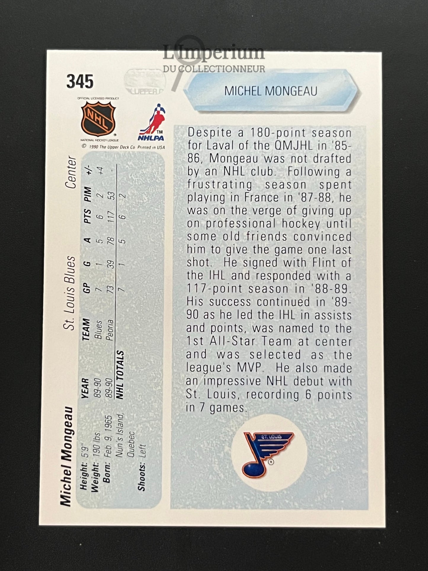 345. Michel Mongeau RC Upper Deck 1990-91 Hockey Card