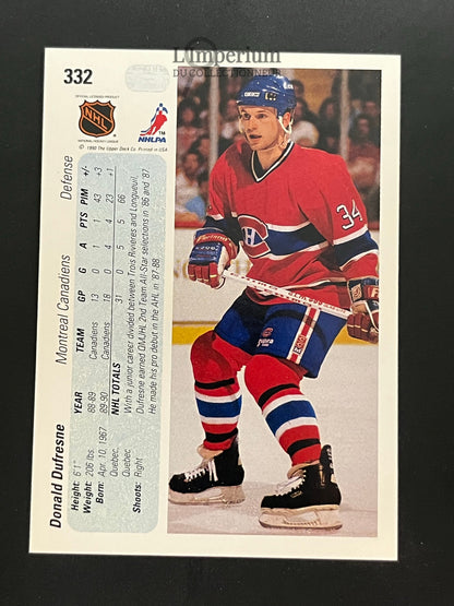 332. Donald Dufresne RC Upper Deck 1990-91 Hockey Card