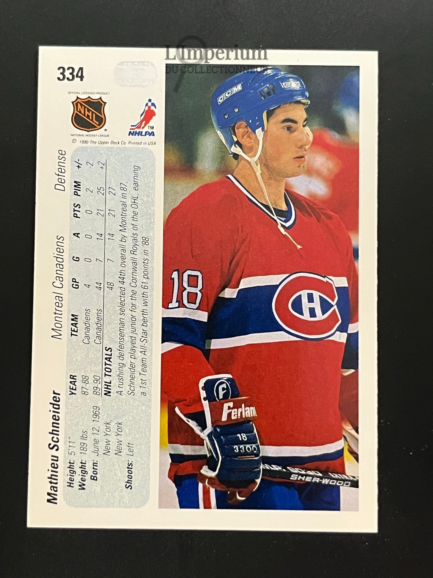 334. Mathieu Schneider RC Upper Deck 1990-91 Hockey Card