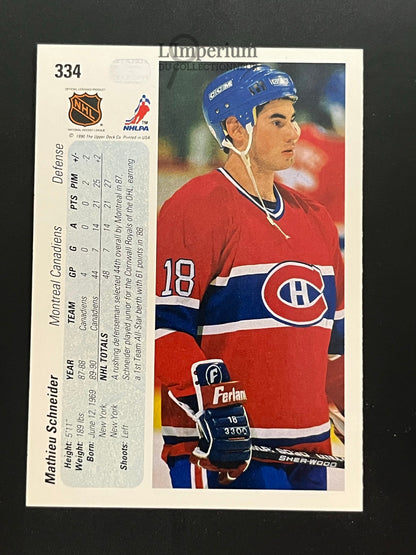 334. Mathieu Schneider RC Upper Deck 1990-91 Hockey Card