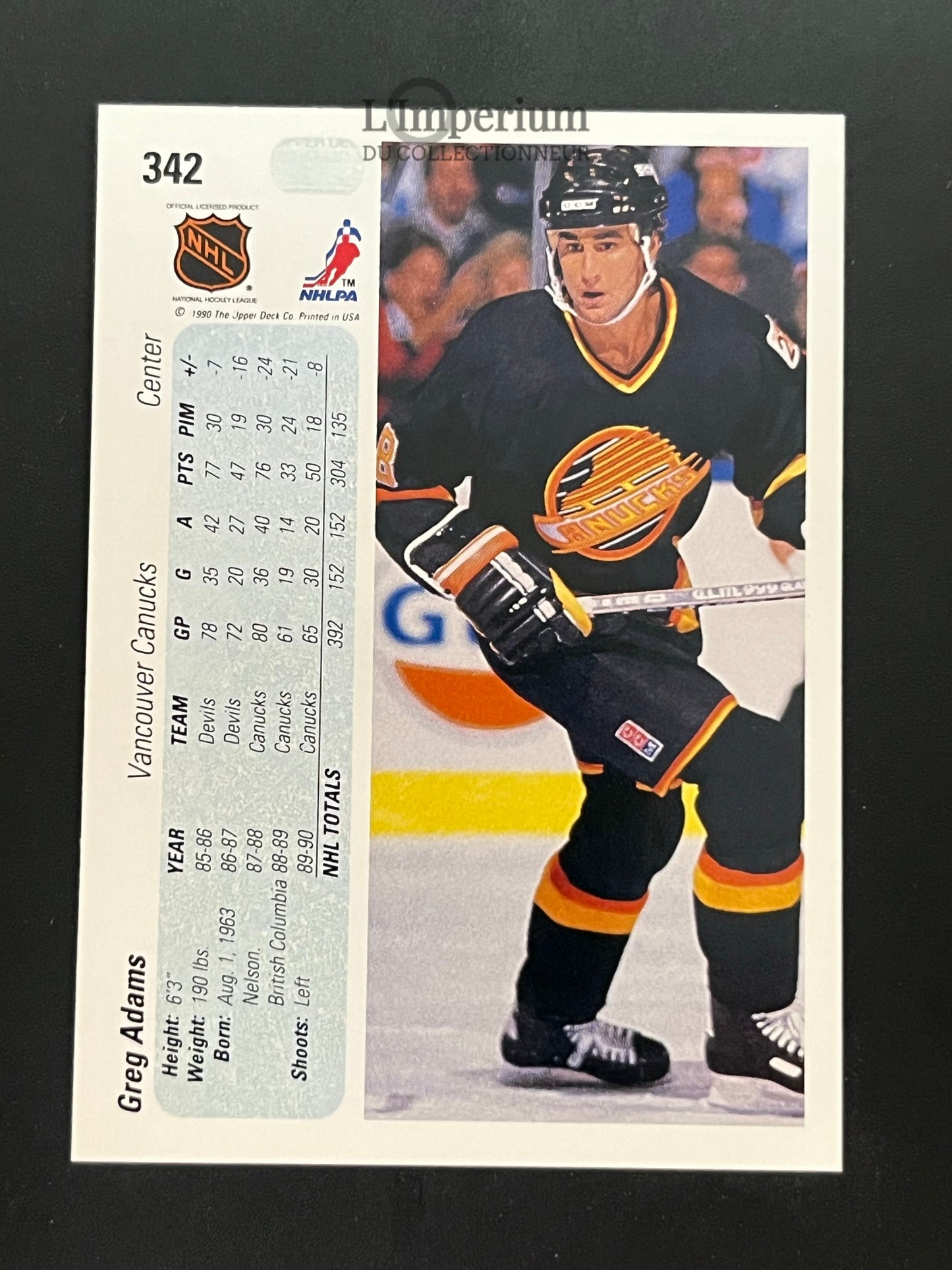 342. Greg Adams Upper Deck 1990-91 Hockey Card