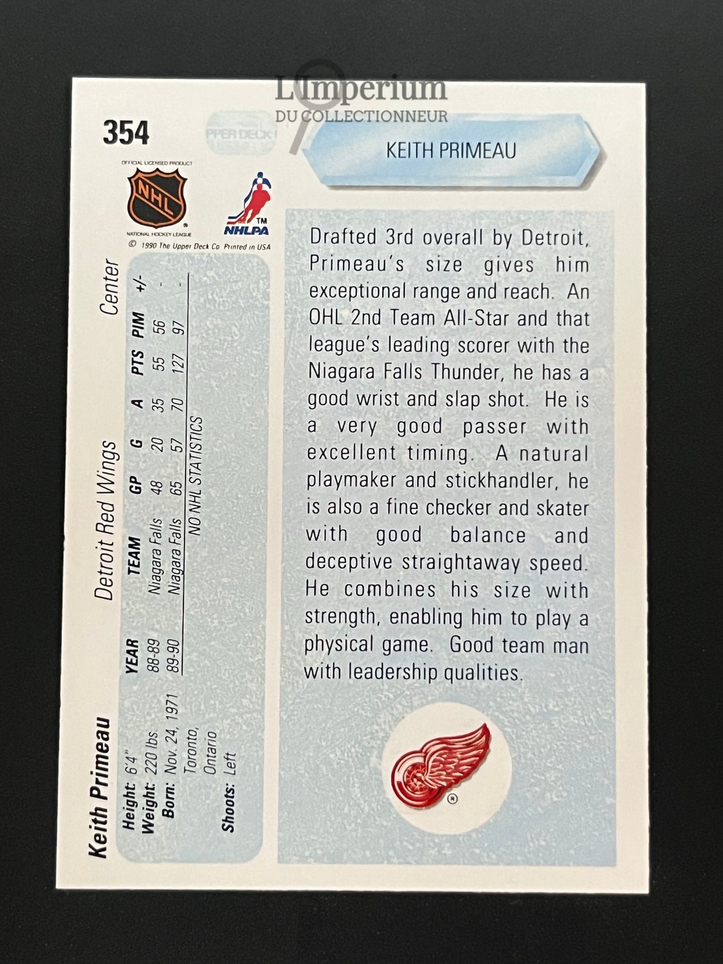 354. Keith Primeau RC Upper Deck 1990-91 Hockey Card