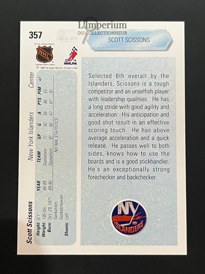 357. Scott Scissons RC Upper Deck 1990-91 Hockey Card