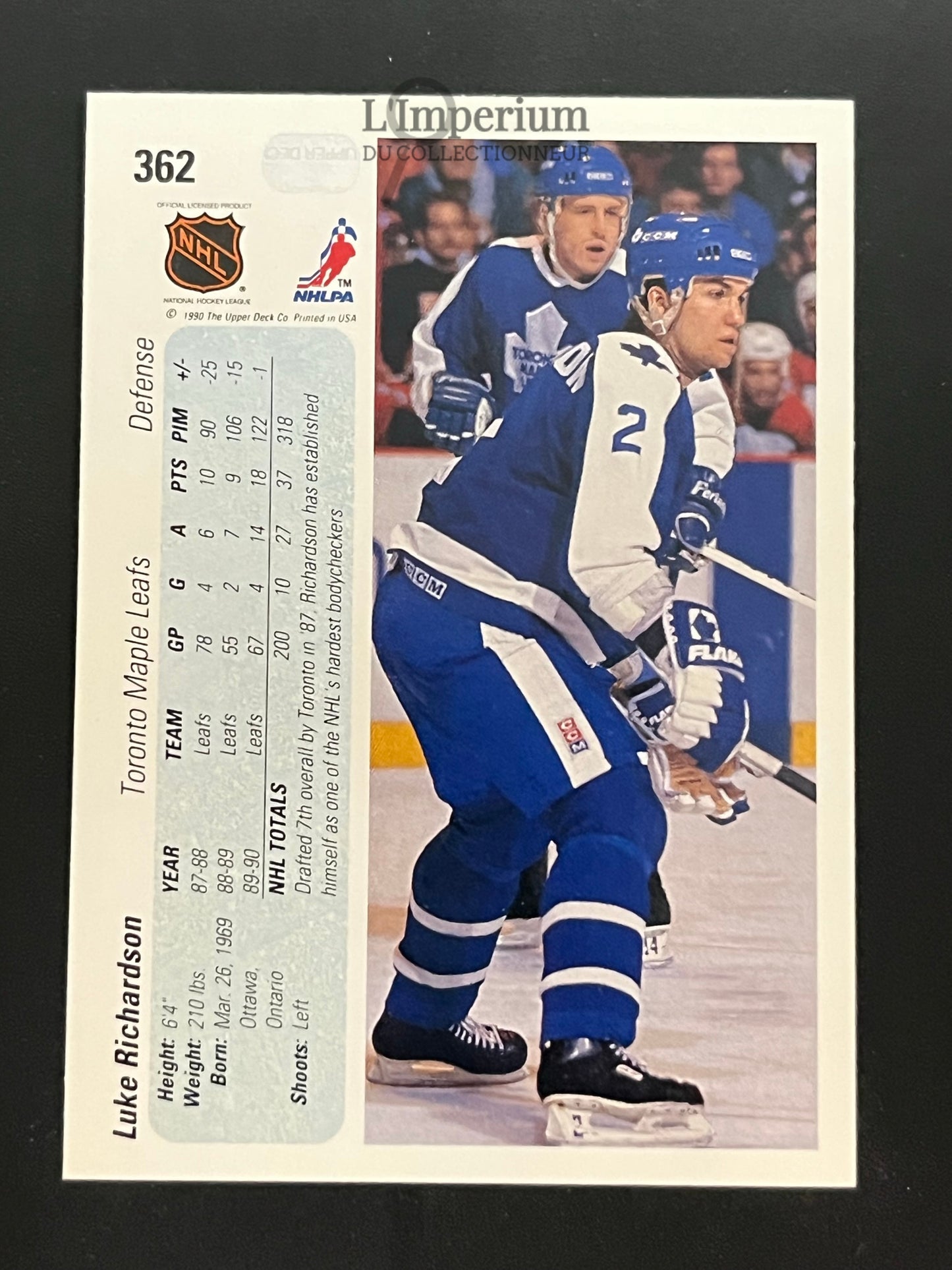 362. Luke Richardson Upper Deck 1990-91 Hockey Card