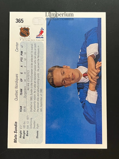 365. Mats Sundin RC Upper Deck 1990-91 Hockey Card