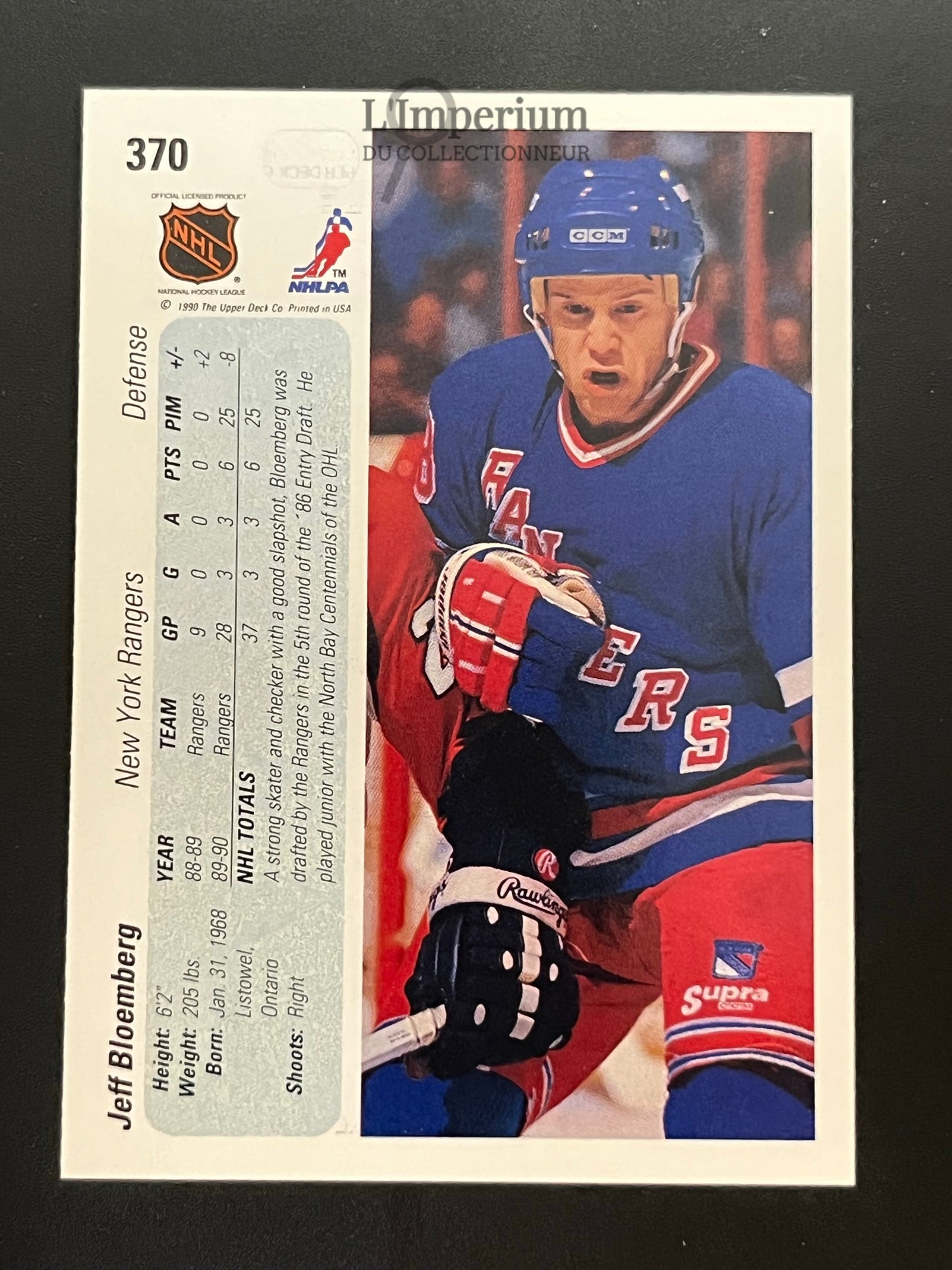 370. Jeff Bloemberg RC Upper Deck 1990-91 Hockey Card