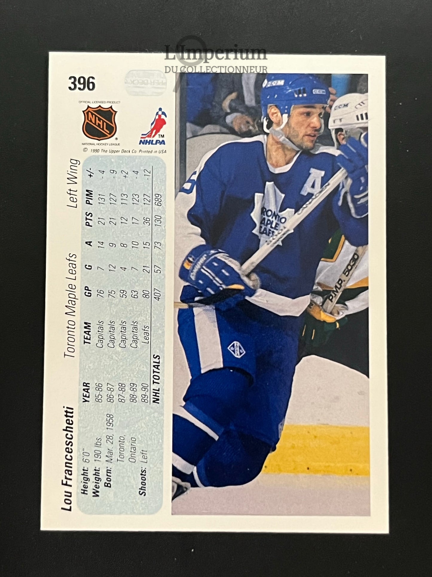 396. Lou Franceschetti RC Upper Deck 1990-91 Hockey Card