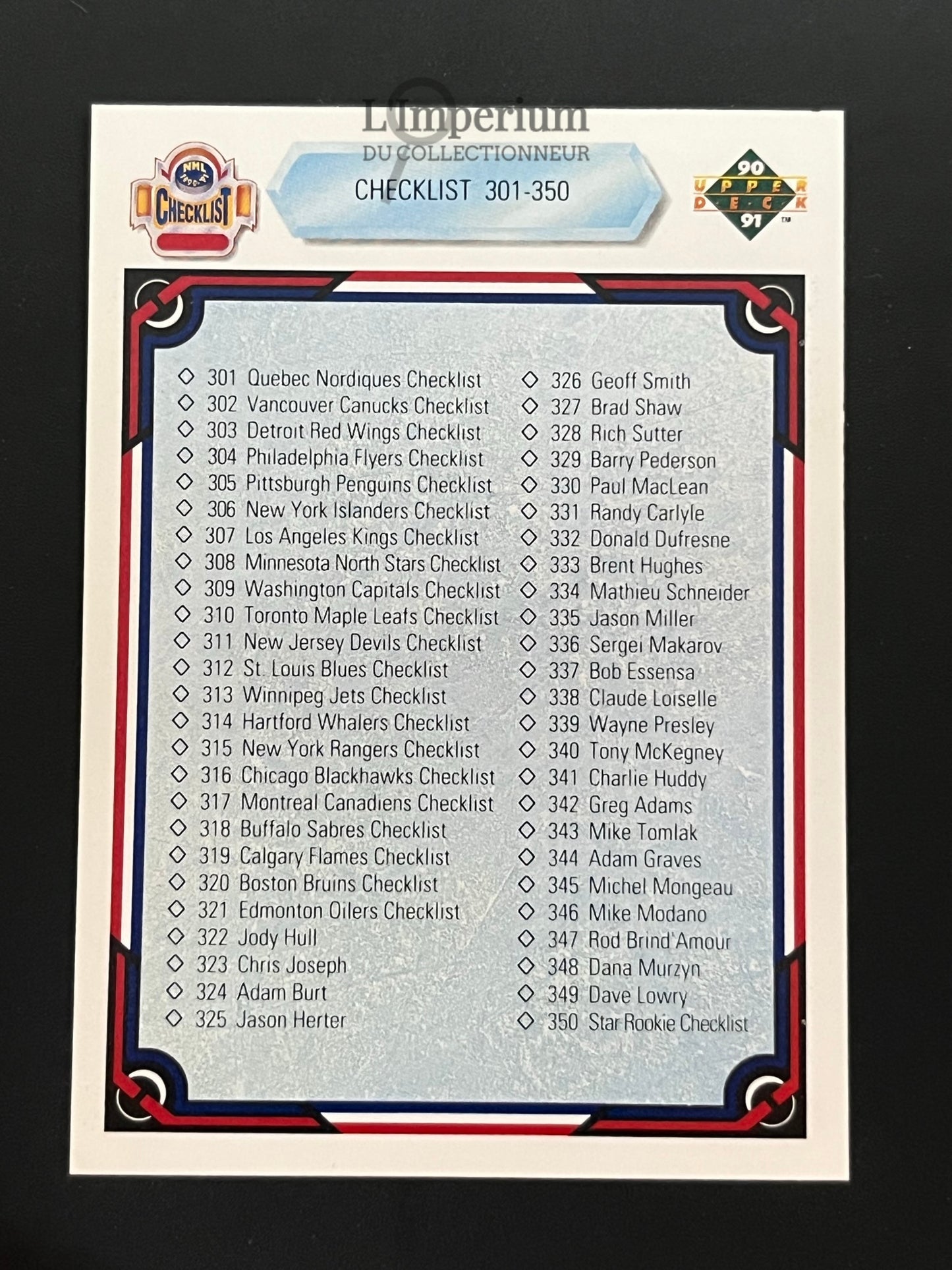 400. Checklist 301-400 Upper Deck 1990-91 Hockey Card