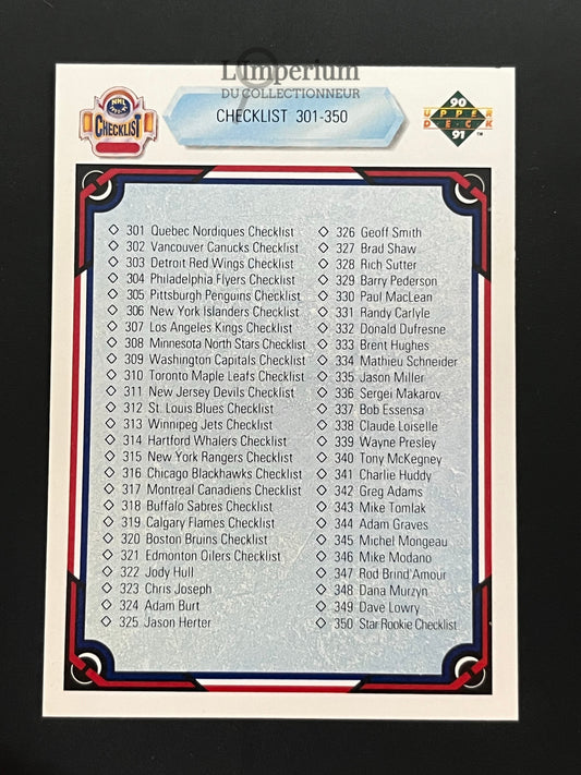 400. Checklist 301-400 Upper Deck 1990-91 Hockey Card