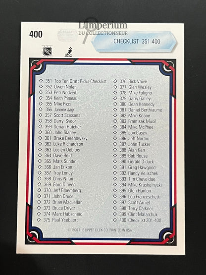 400. Checklist 301-400 Upper Deck 1990-91 Hockey Card