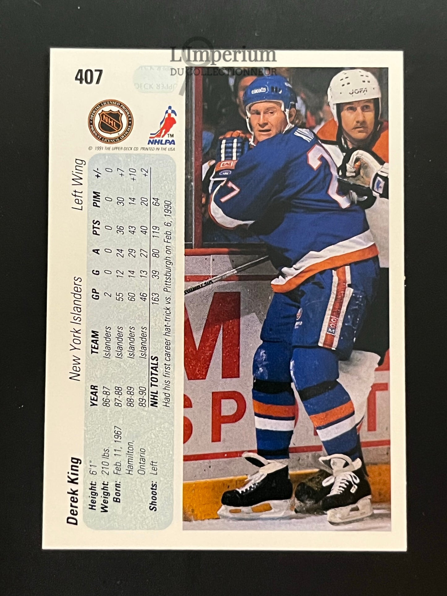 407. Derek King Upper Deck 1990-91 Hockey Card