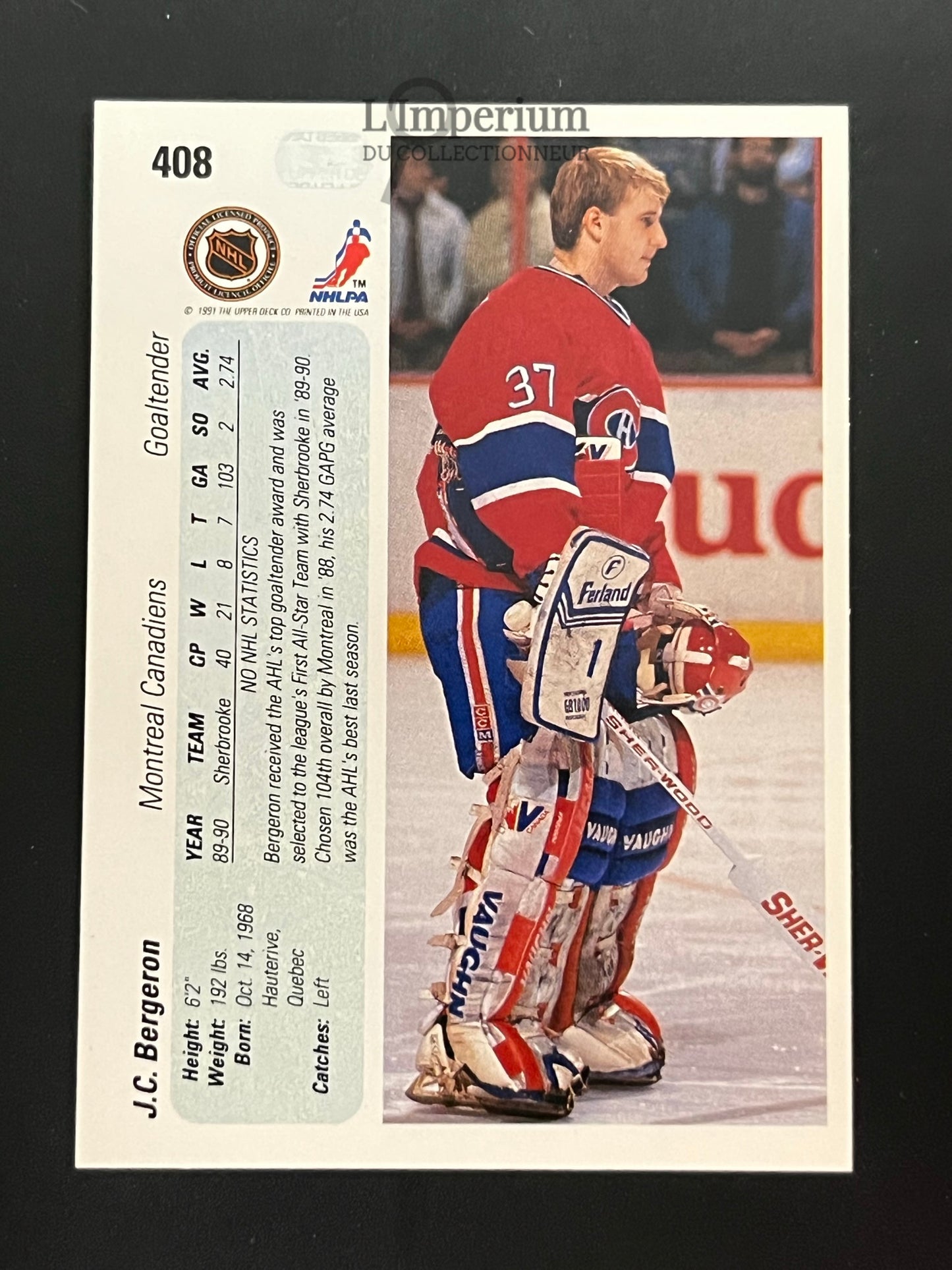 408. J.C. Bergeron RC Upper Deck 1990-91 Hockey Card