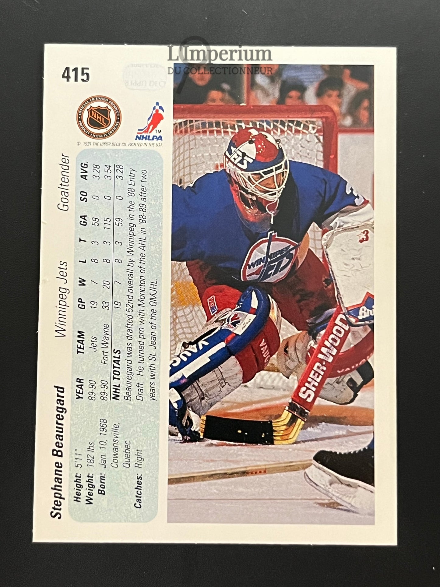 415. Stephane Beauregard RC Upper Deck 1990-91 Hockey Card