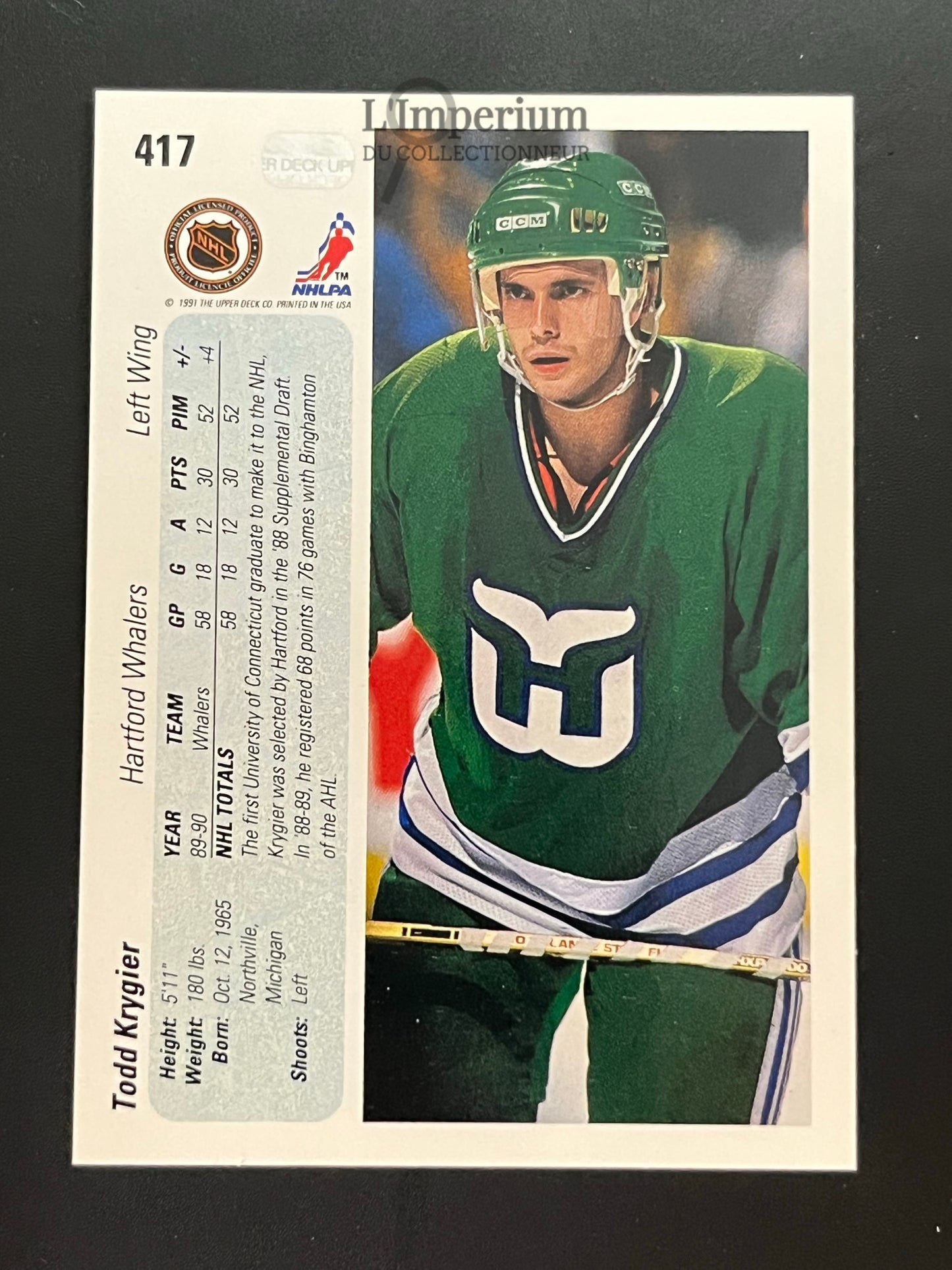 417. Todd Krygier RC Upper Deck 1990-91 Hockey Card