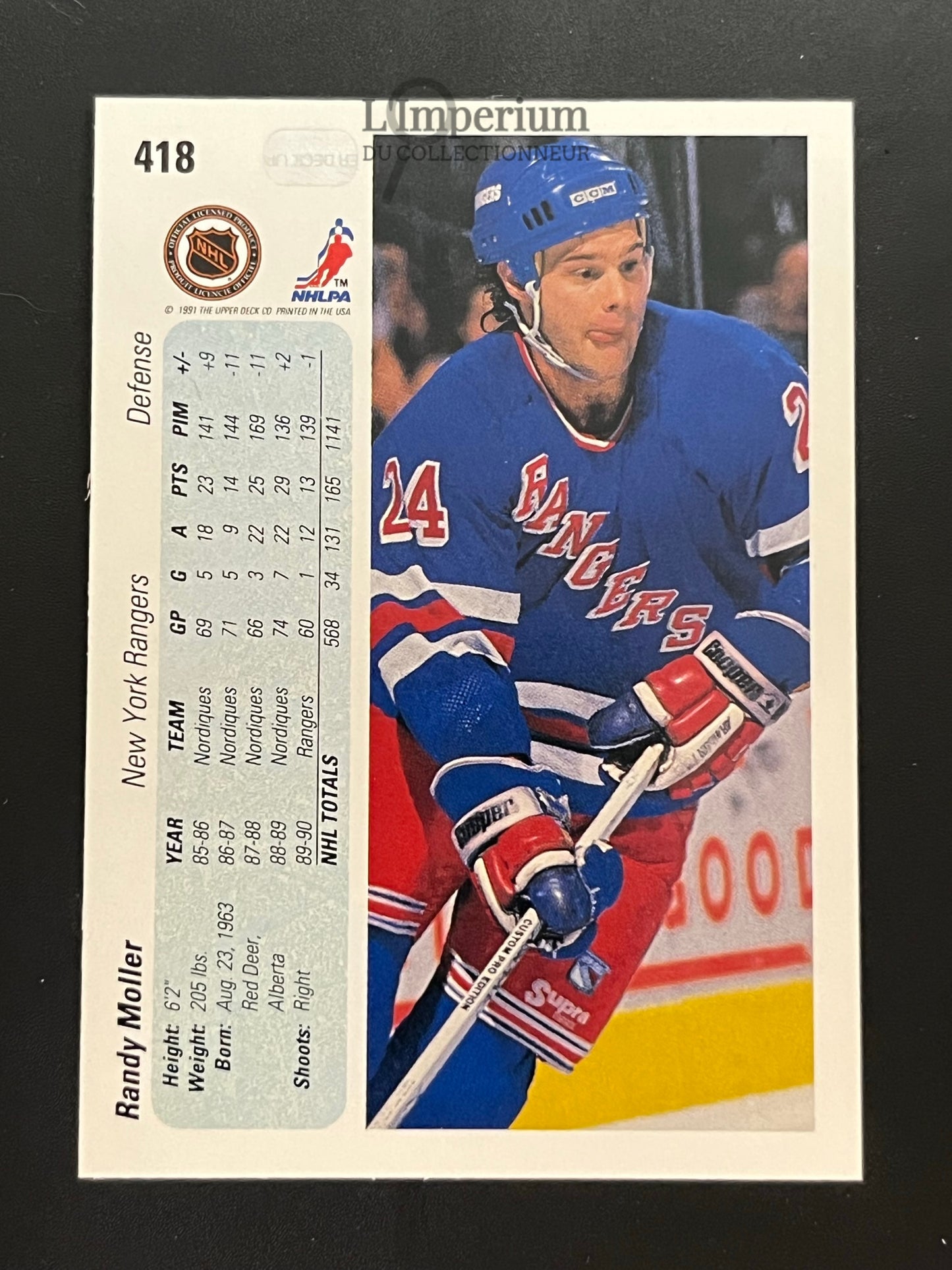 418. Randy Moller Upper Deck 1990-91 Hockey Card
