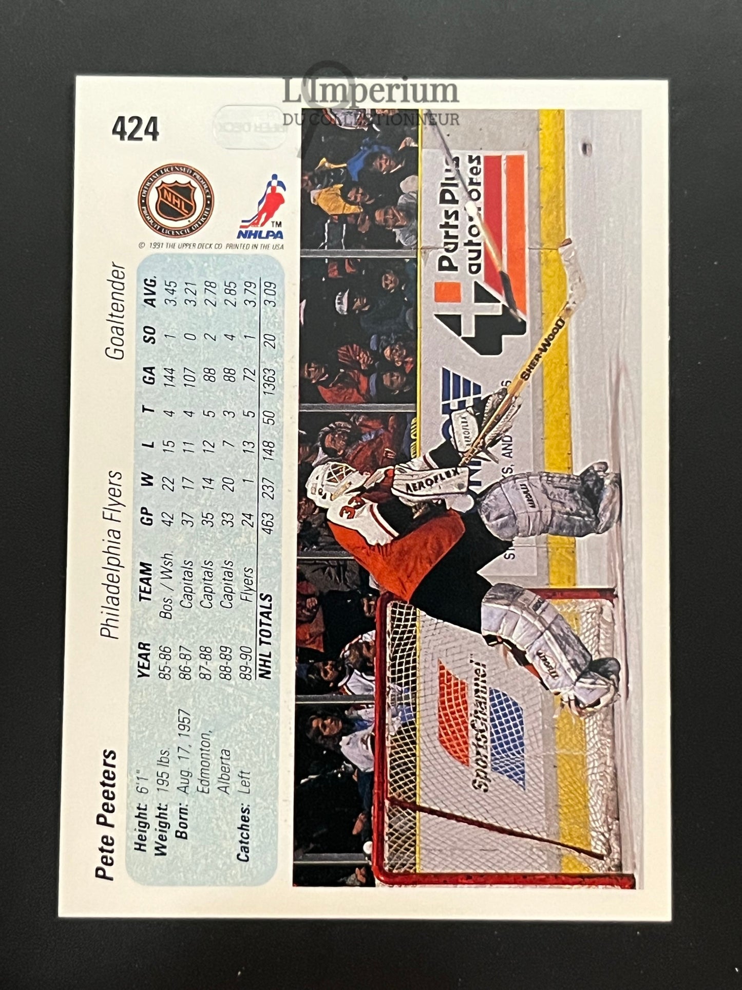 424. Pete Peeters Upper Deck 1990-91 Hockey Card