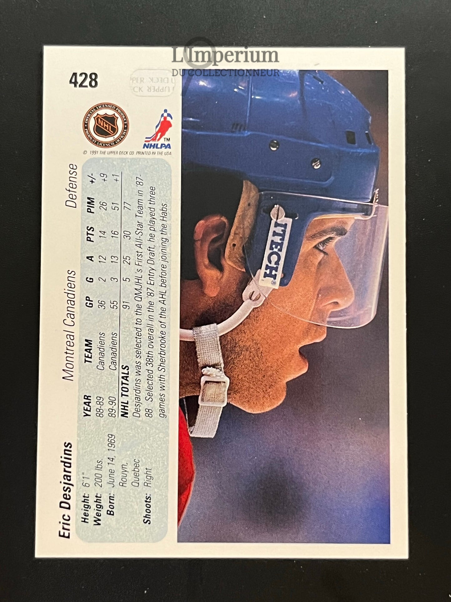 428. Eric Desjardins RC Upper Deck 1990-91 Hockey Card