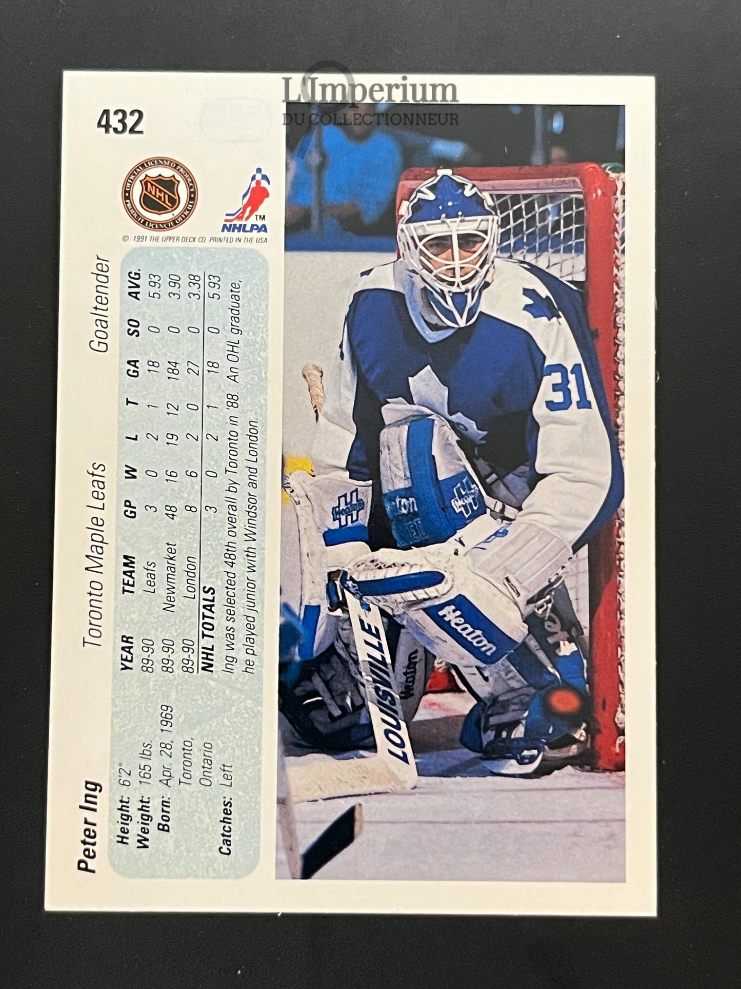 432. Peter Ing RC Upper Deck 1990-91 Hockey Card