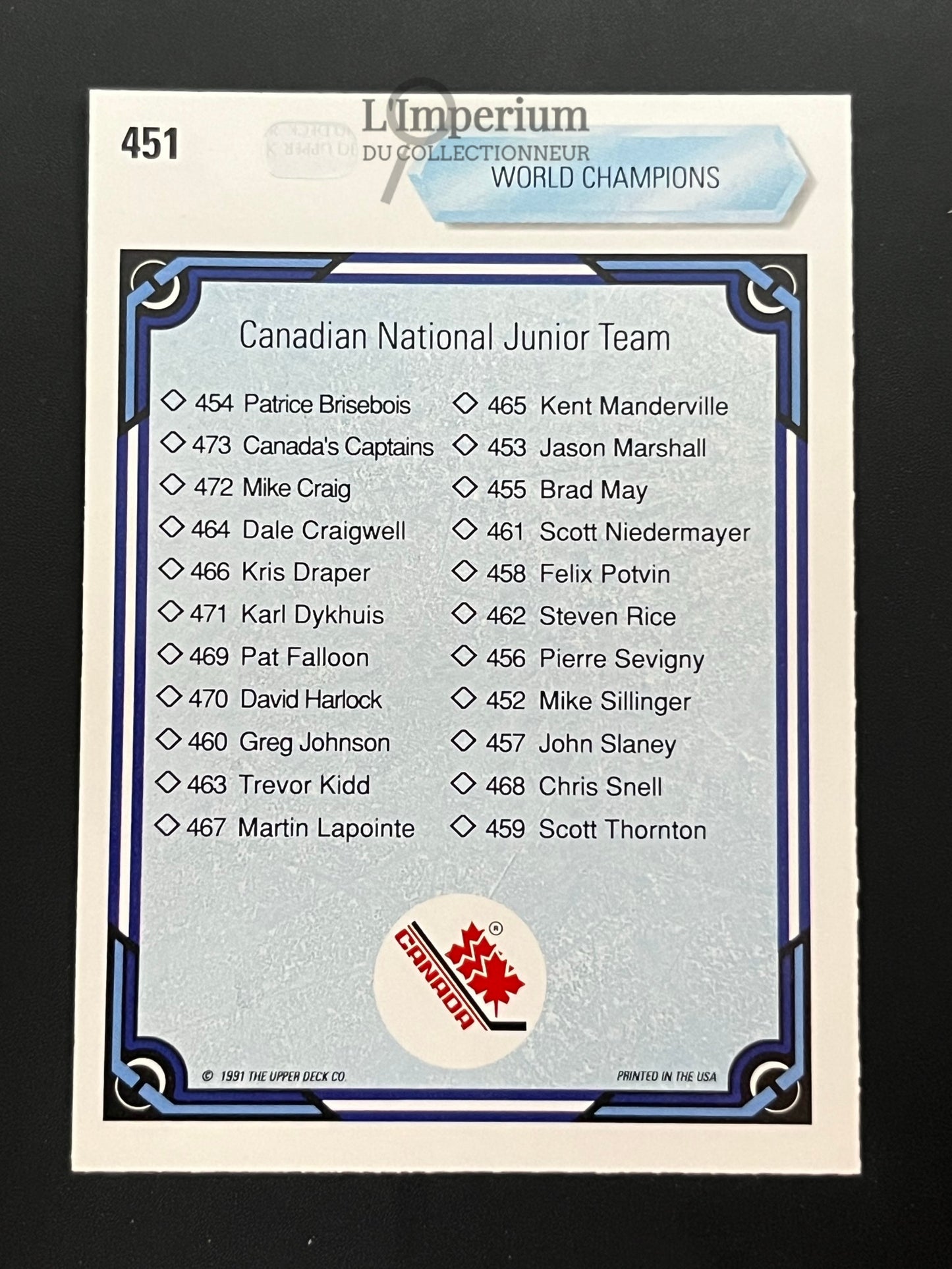 451. Canadian National Junior Team Checklist Upper Deck 1990-91 Hockey Card