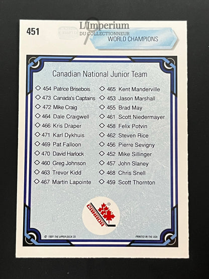 451. Canadian National Junior Team Checklist Upper Deck 1990-91 Hockey Card